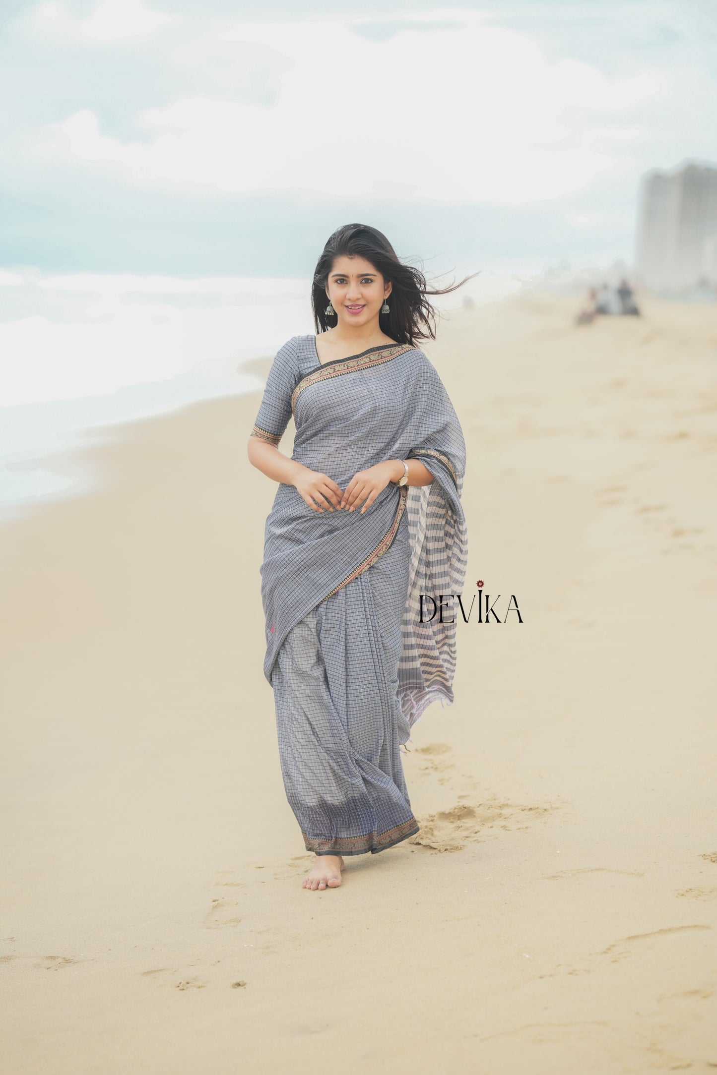 Deepali Grey checked Pattern Narayanpet Pure cotton saree
