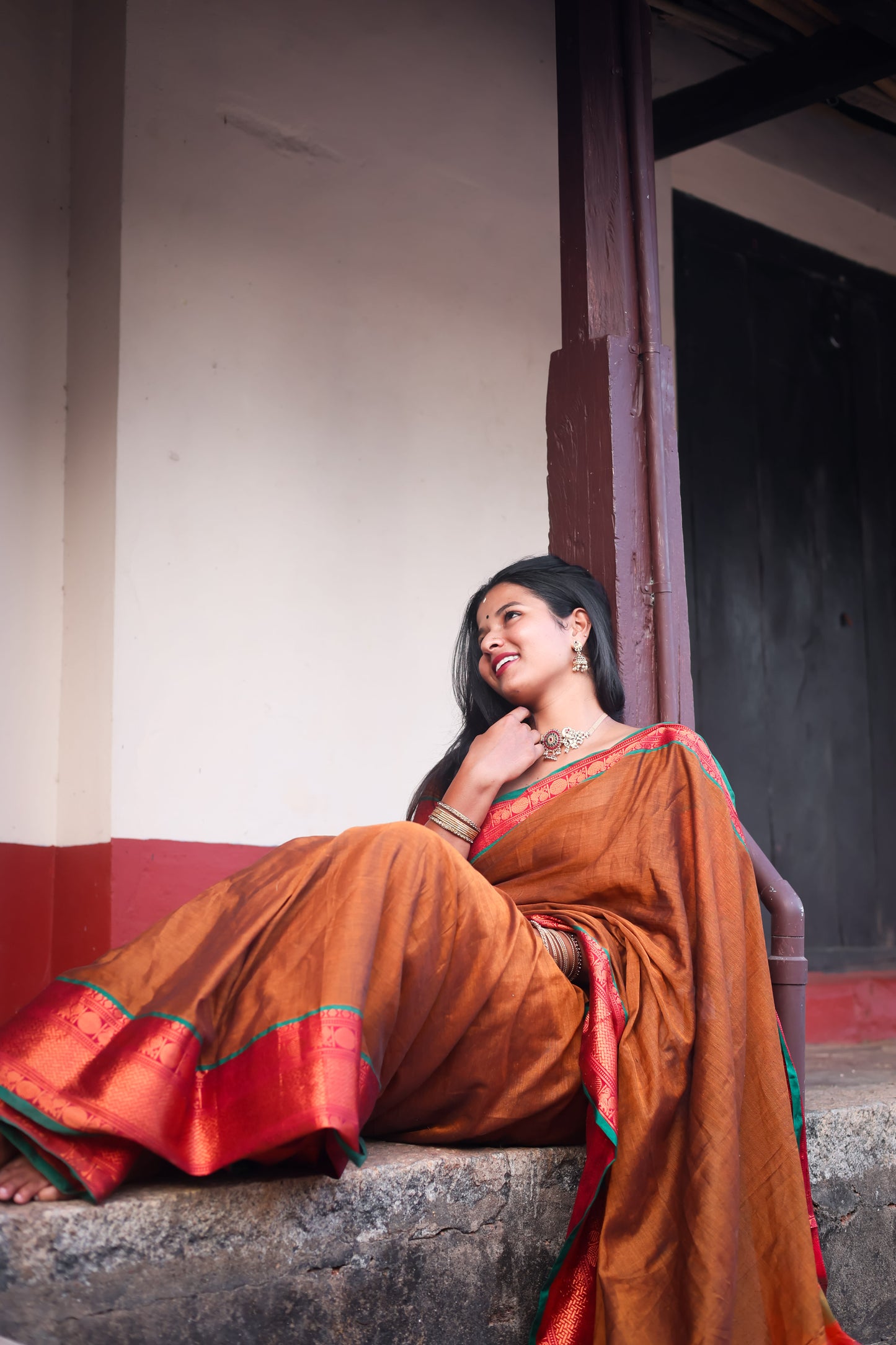 Anjali Brown Narayanpet Pure cotton saree