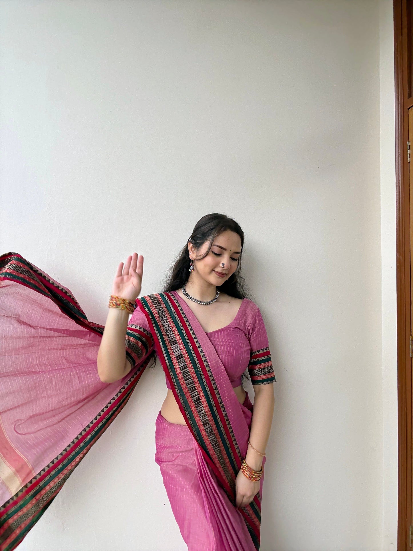 Anuradha pink Narayanpet Pure cotton saree