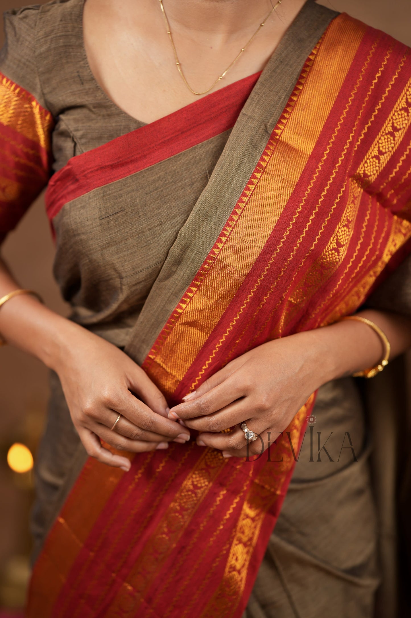 Beige Jari Border Narayanapet Pure Cotton saree