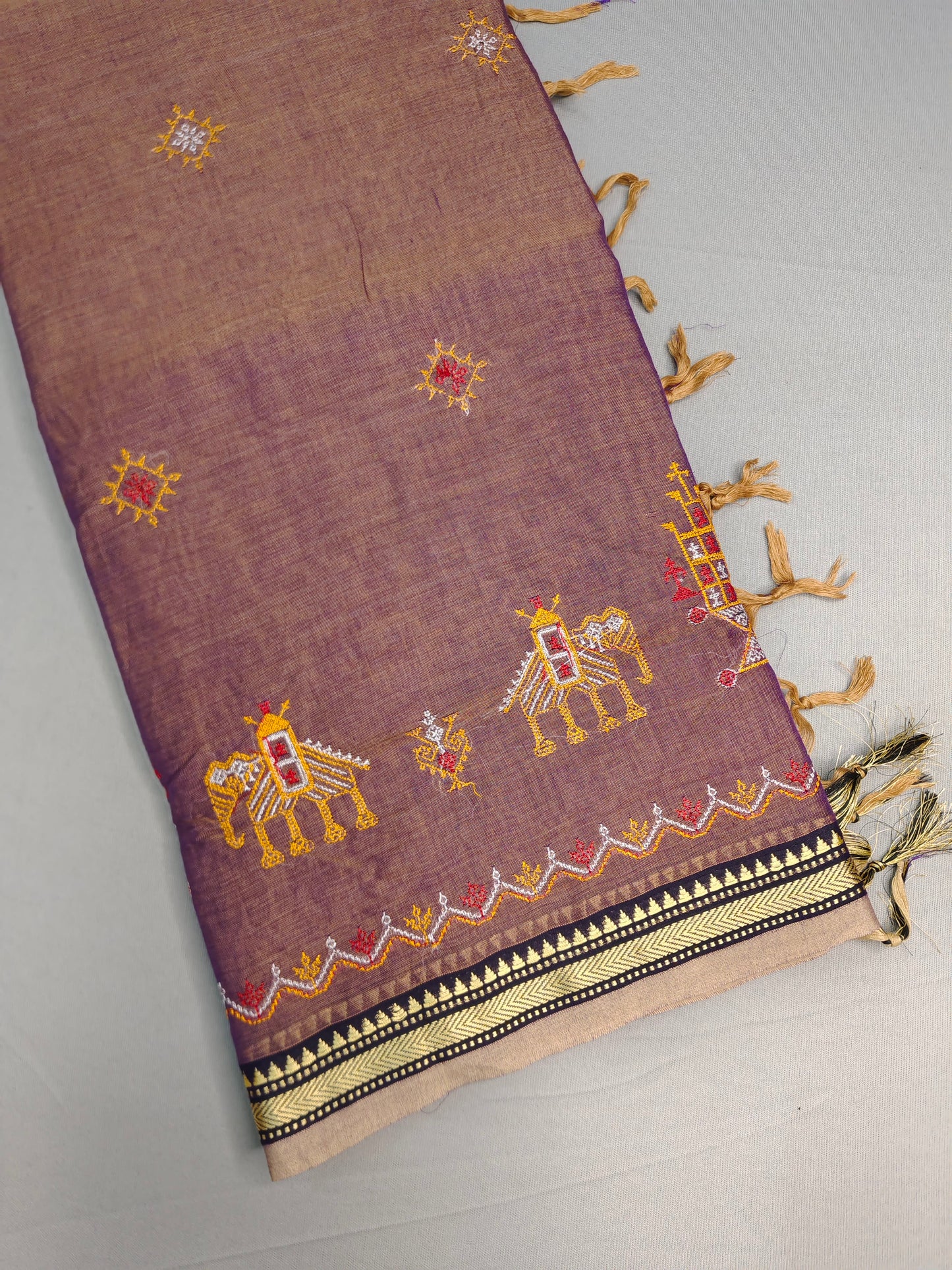 Beige Kasuti Embroidered Narayanapet Pure Cotton saree