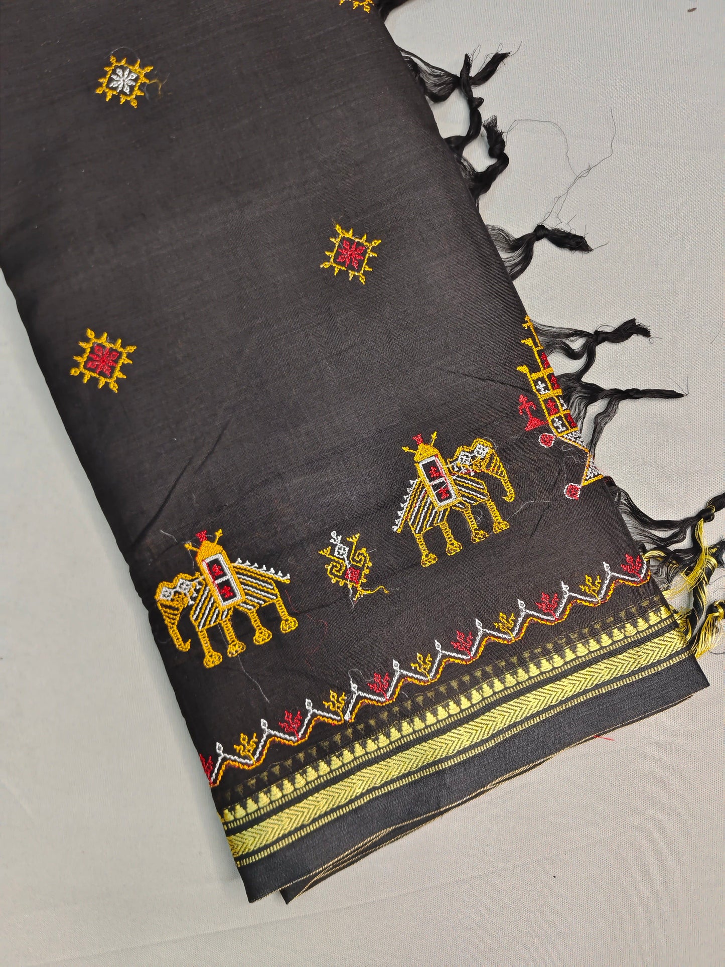 Black Kasuti Embroidered Narayanapet Pure Cotton saree
