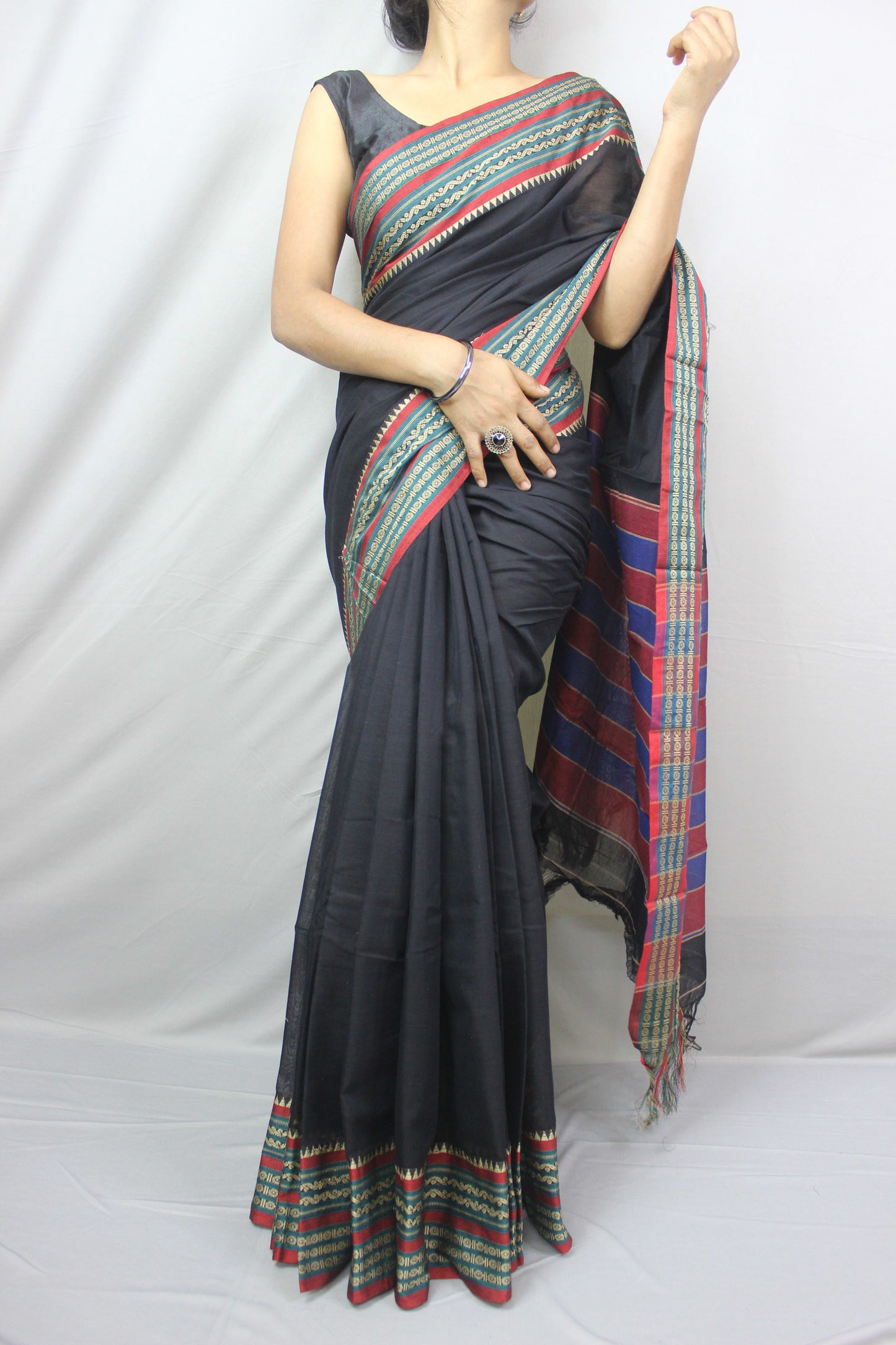 Black Narayanapet Pure Cotton saree with Running blouse piece (Same as saree)