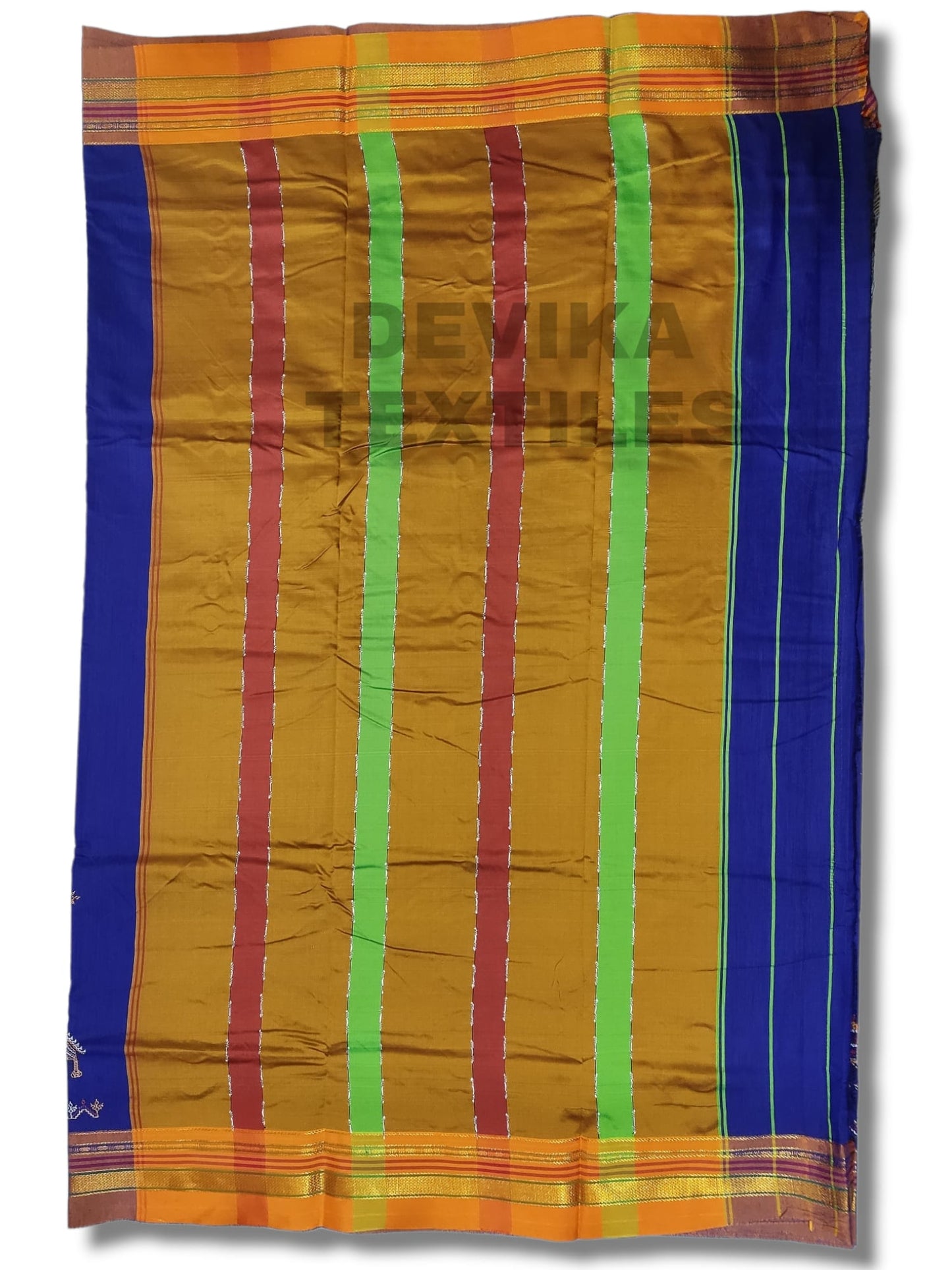 Blue Cottonsilk ilkal Kasuti work saree with running blouse piece