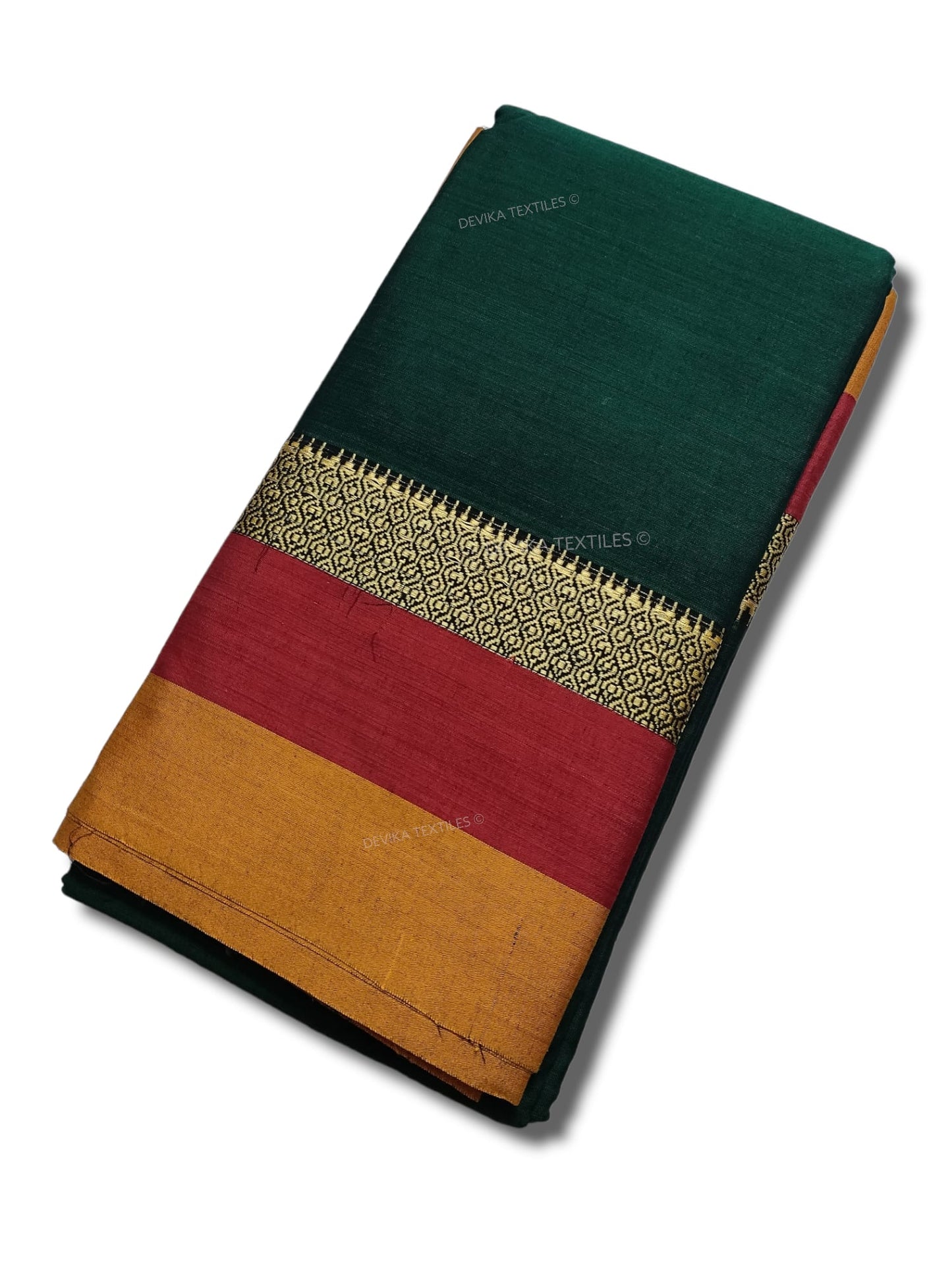 Bottle Green Avani Border Narayanpet Pure Cotton saree with Running blouse piece