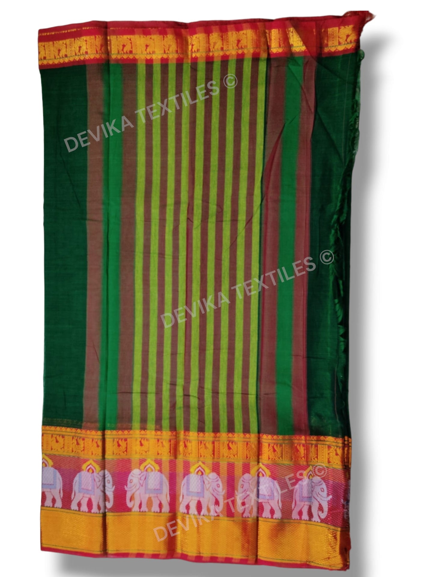 Bottle Green Big Elephant Narayanpet Pure handloom Cotton saree with running blouse piece