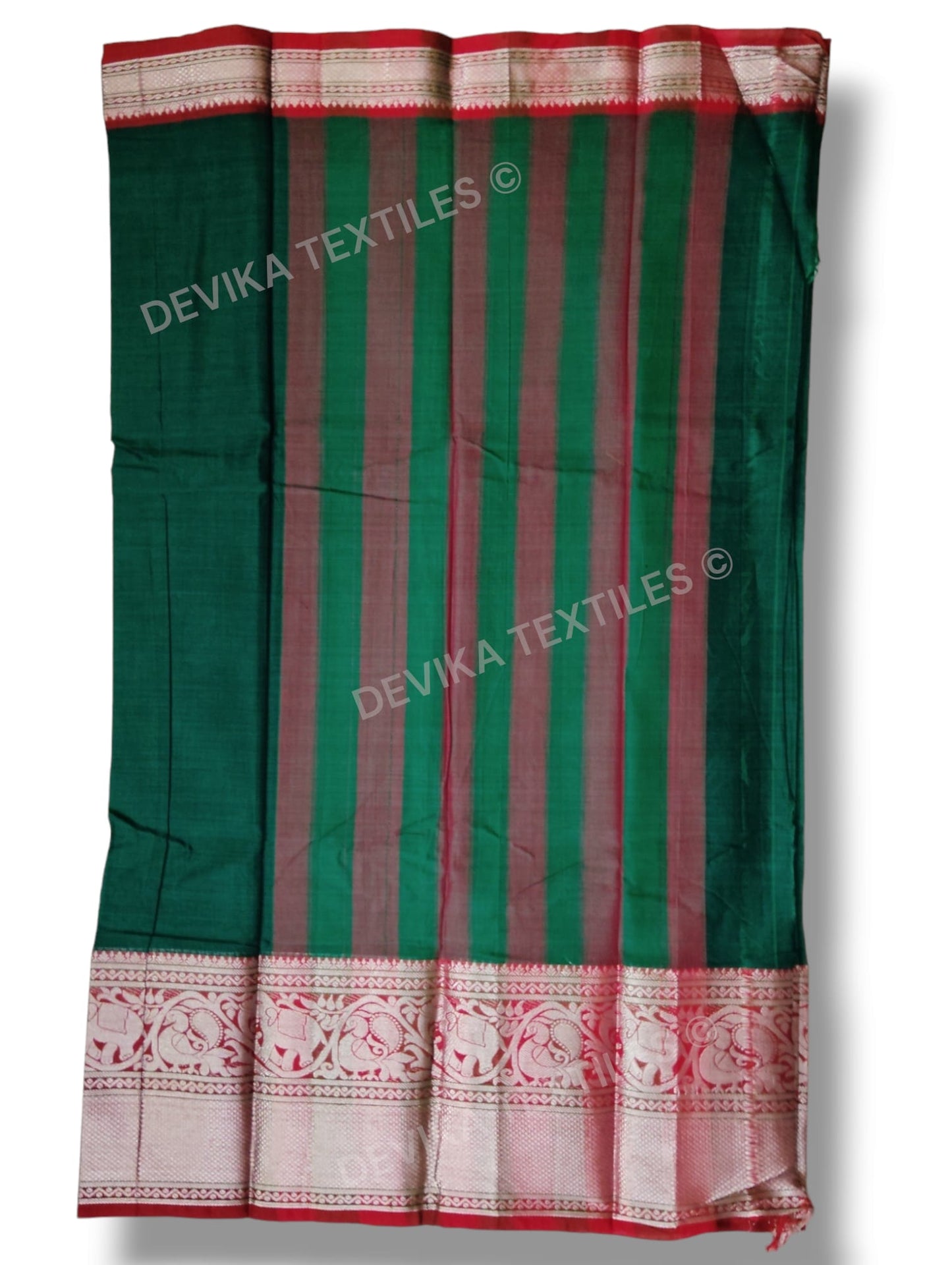 Bottle Green Big Elephant Silver Jari Border