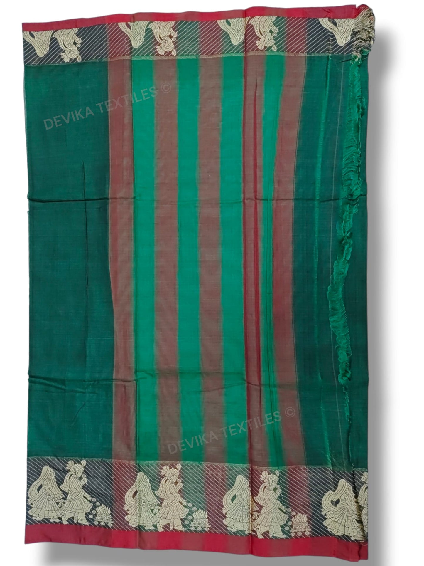 Bottle Green Sapthapadhi Narayanpeth Pure Handloom Cotton saree with Running blouse piece (Same As Saree)