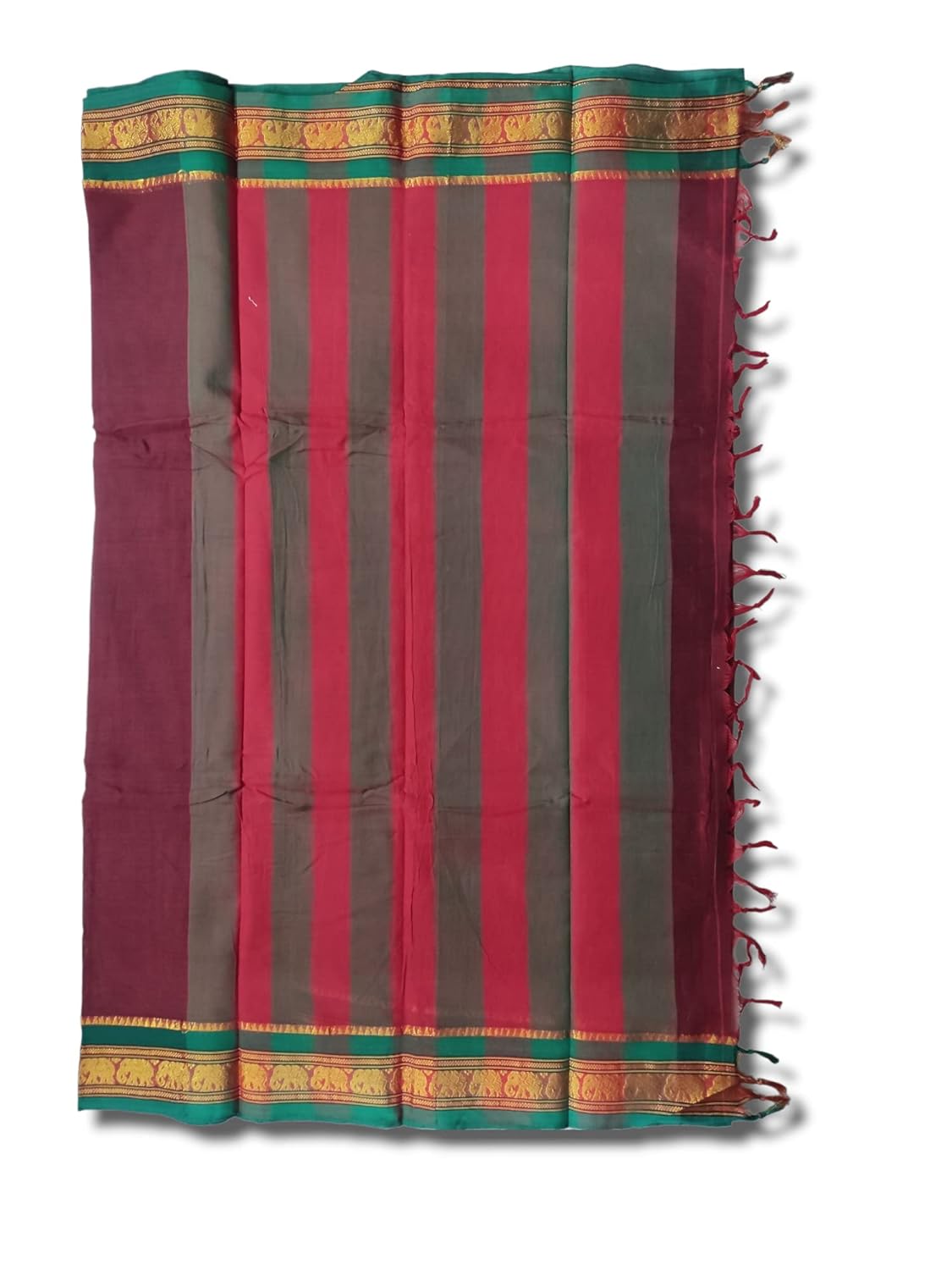 Narayanpet Pure Cotton Saree With Running Blouse Piece Single Elephant Border (Maroon) For Women