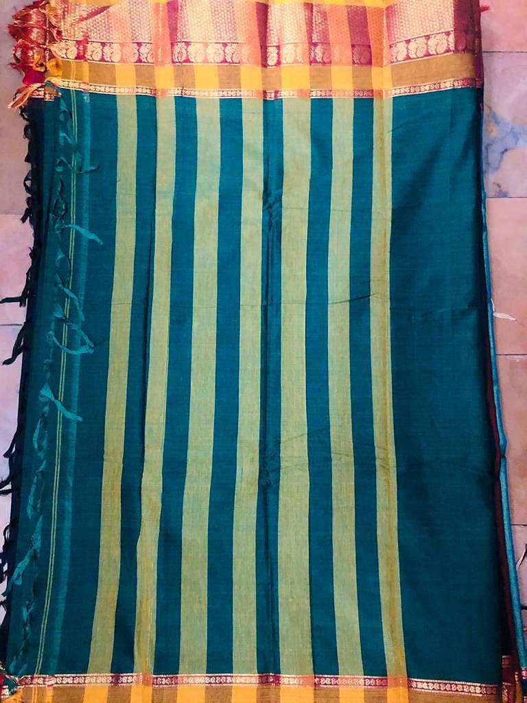 Sarees Pure Handloom Narayanpet Cotton Saree Peacock Zari With Blouse Green For Women