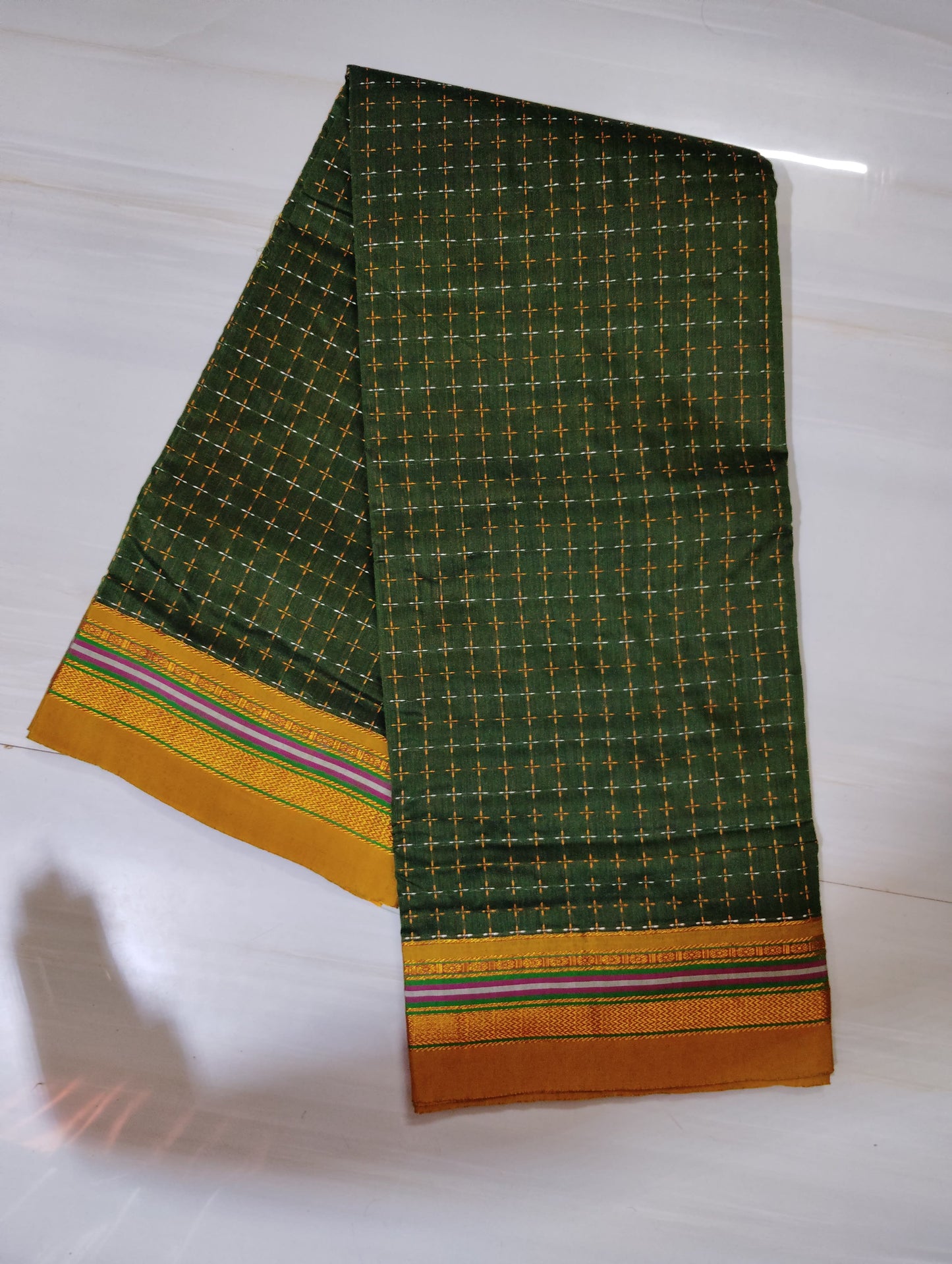 Mehandi Cottonsilk Ilkal starplus pattern saree with running blouse piece