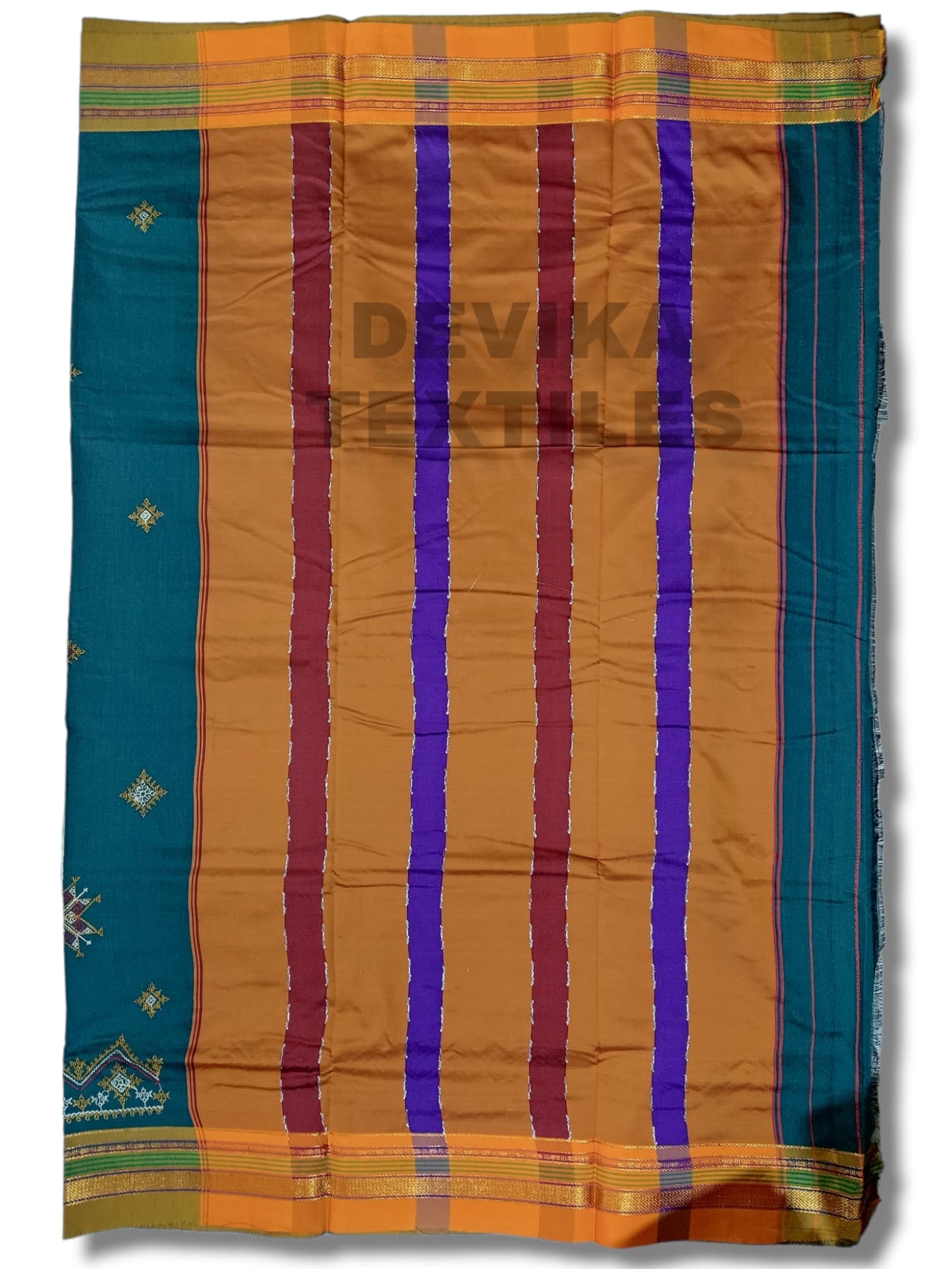 Dark Ananda cotton silk ilkal Kasuti Work saree with Running blouse piece