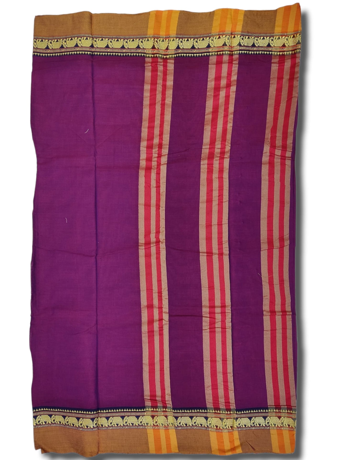 Double Shaded Elephant Border Narayanpet Pure Handloom Cotton Saree(red+Voilet)