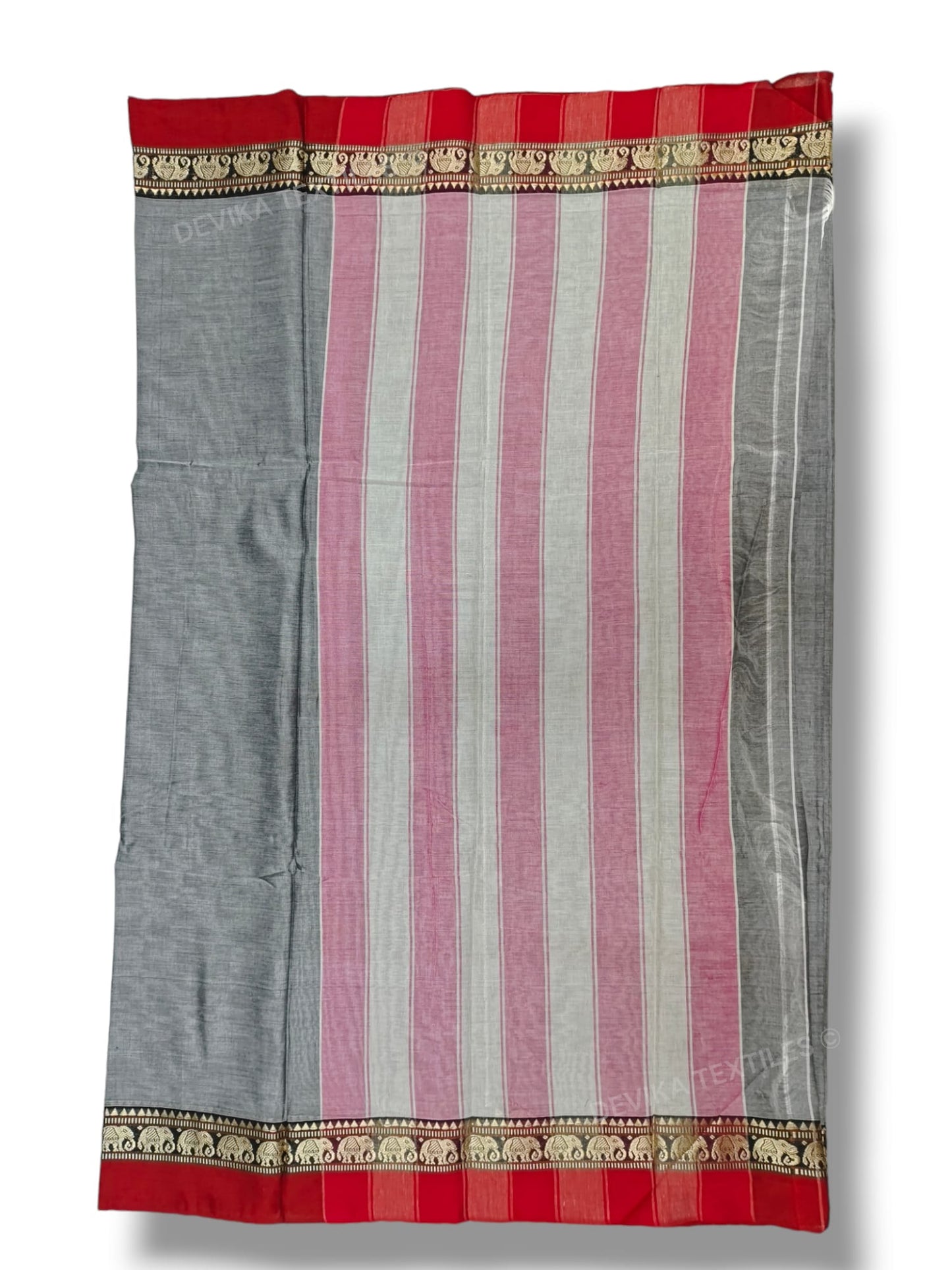 Grey Elephant Border Narayanapet Pure Cotton saree with running blouse piece (same as saree)