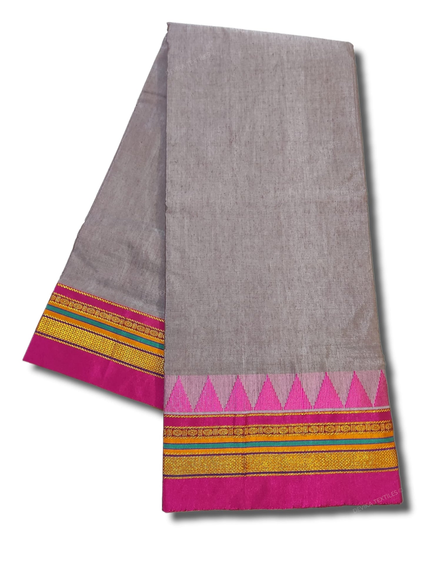 Grey Ilkal Cottonsilk M Border Saree with Running blouse piece