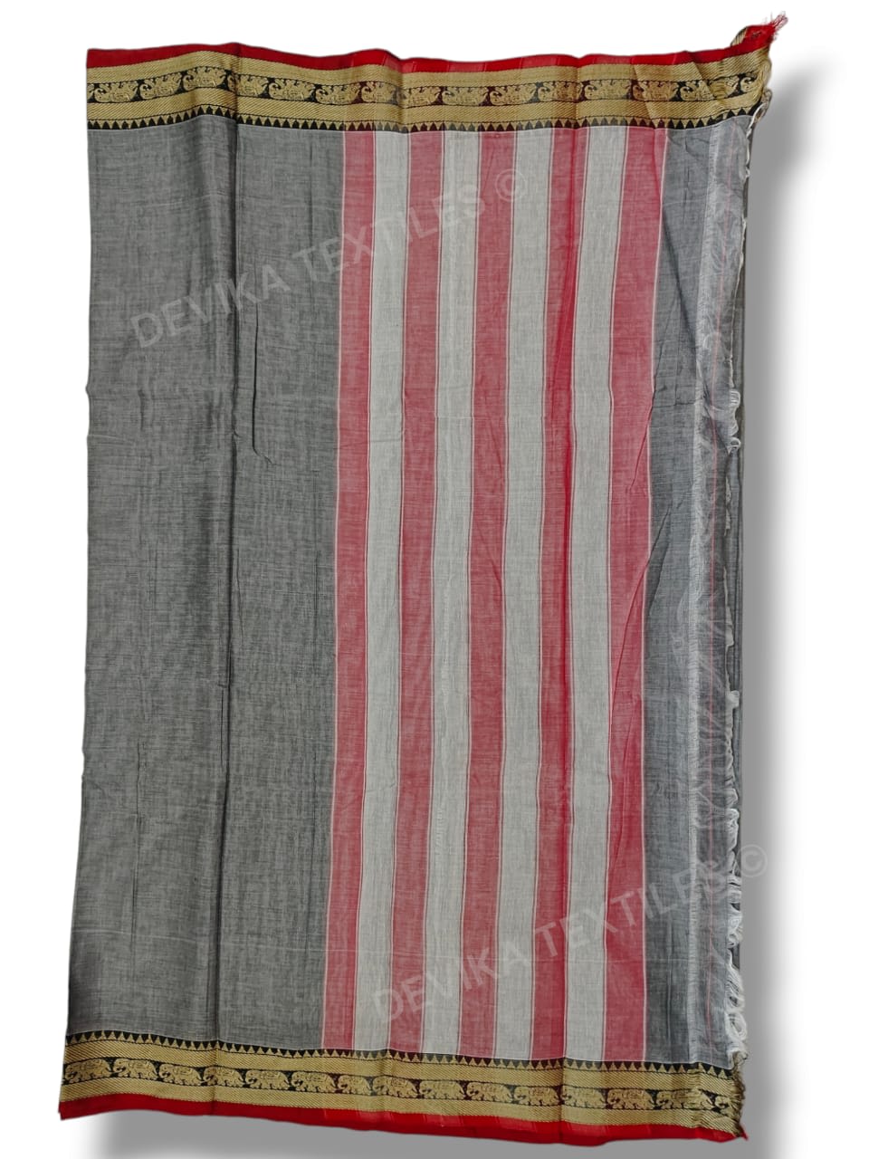 Grey Narayanpeth Pure Handloom Cottton Saree With Running Blouse Piece(Same as saree)