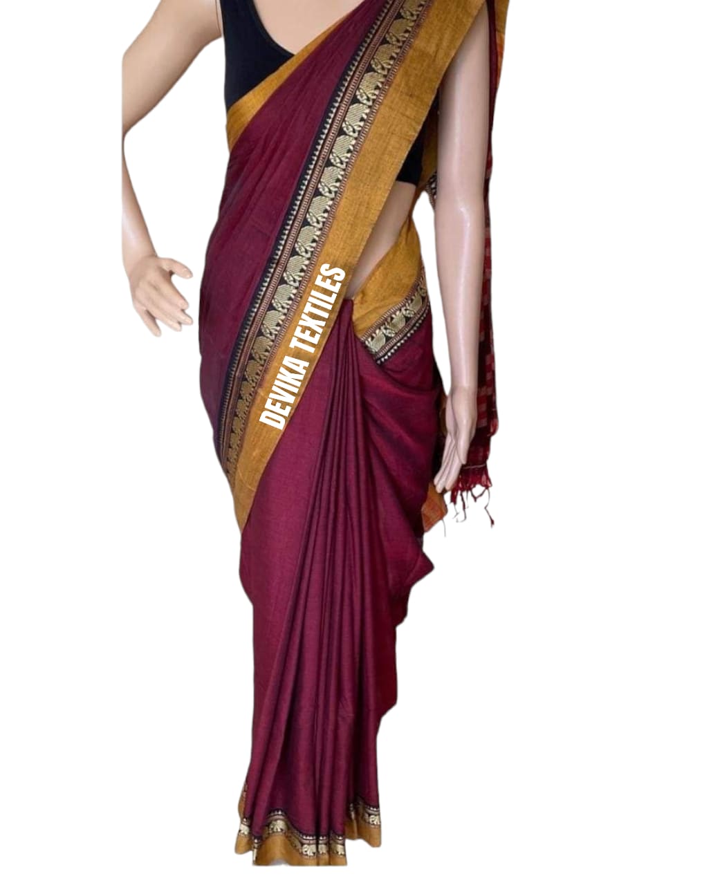 Pure Handloom Narayanpeth Cotton Saree With Running Blouse Piece (Maroon) For Women