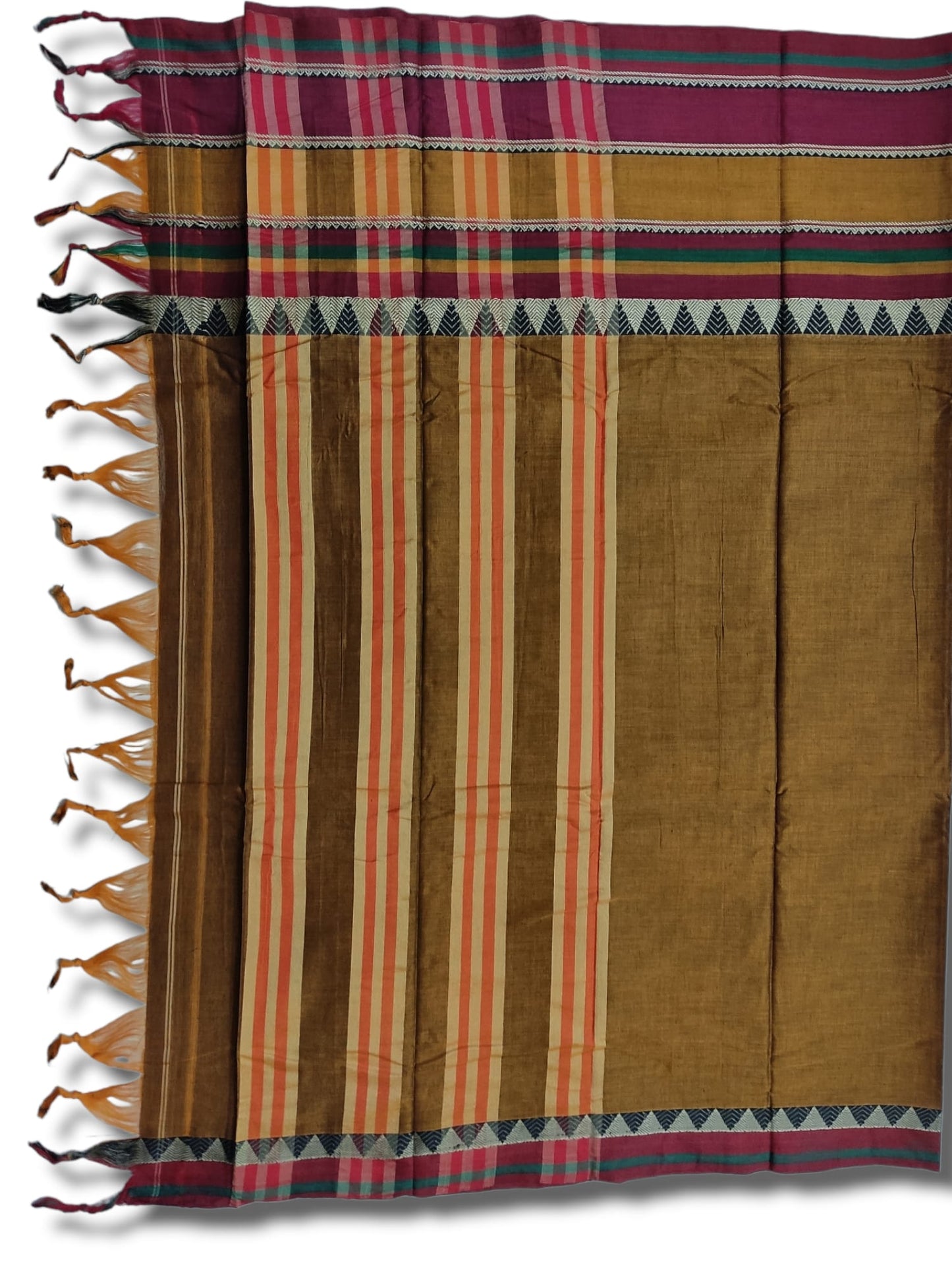 Khaki Rangoli Border Narayanpet Pure Handloom Cotton Sarees with Running blouse piece