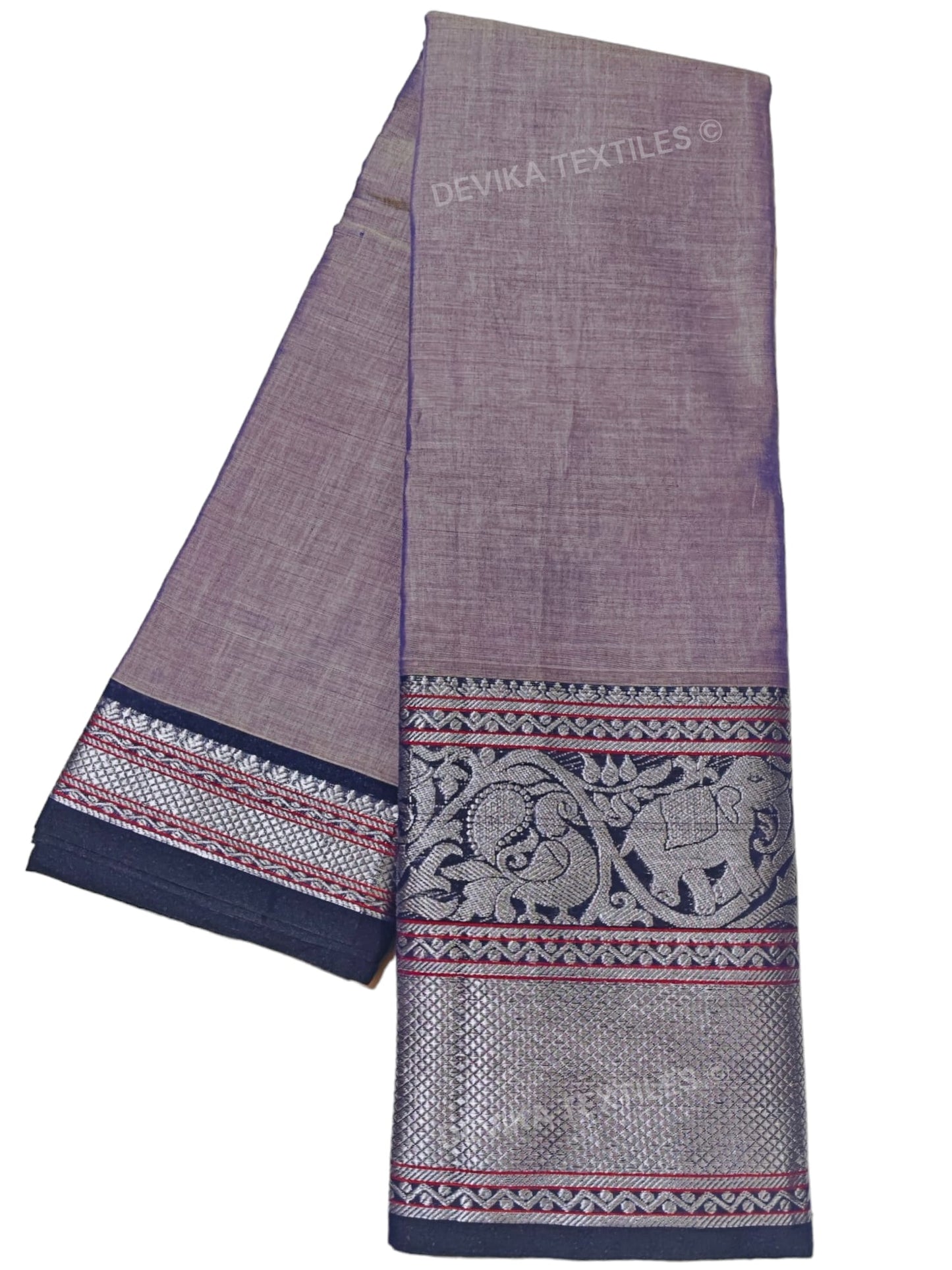 Levender Tanvi silver border Pure cotton Narayanpeth handloom saree with running blouse piece