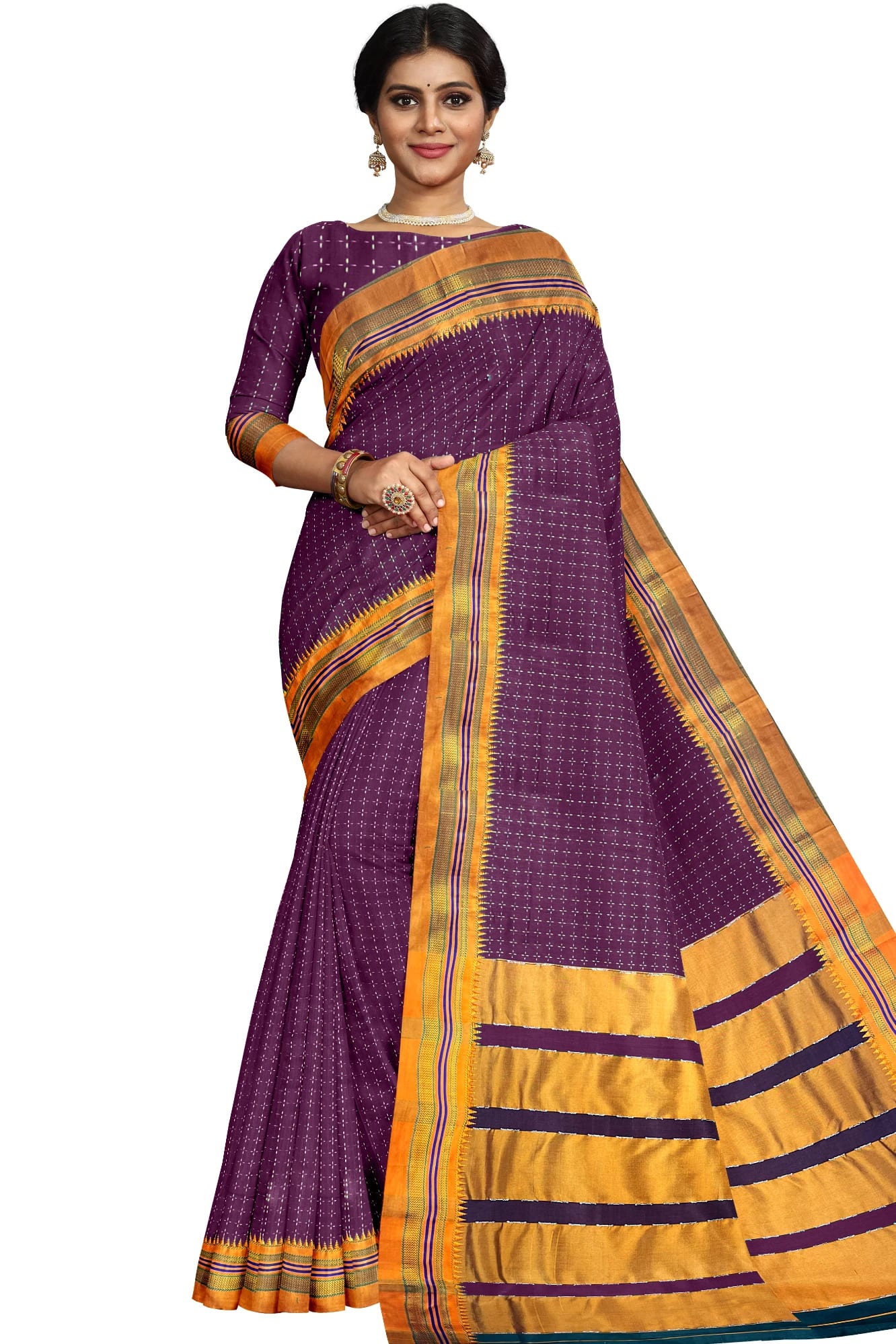 Magenta Cottonsilk Ilkal starplus pattern saree with running blouse piece(same as saree)