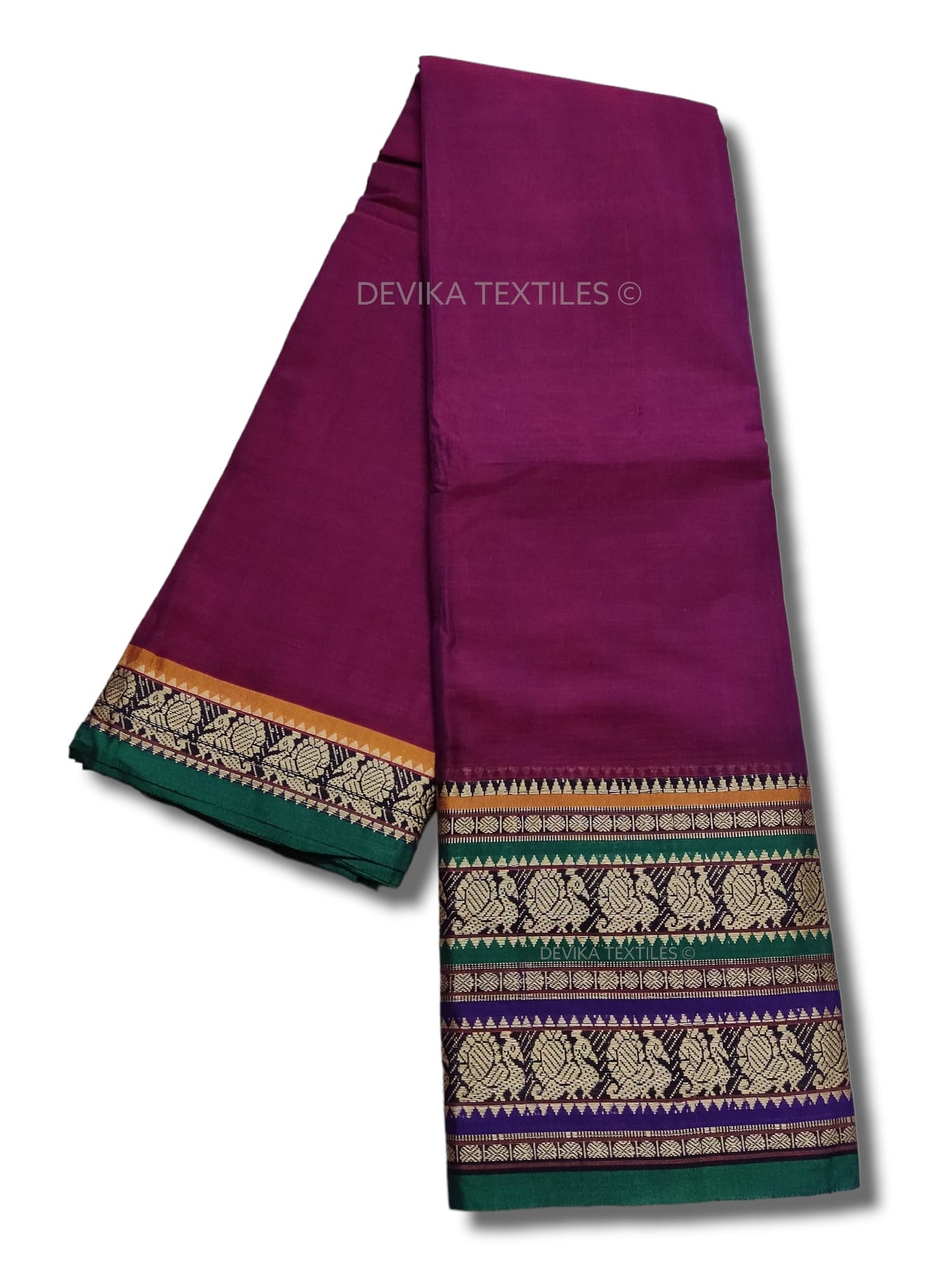 Magenta Shravvya Border Narayanpet Pure Handloom Cotton Sarees with Running blouse piece(Sam as saree)