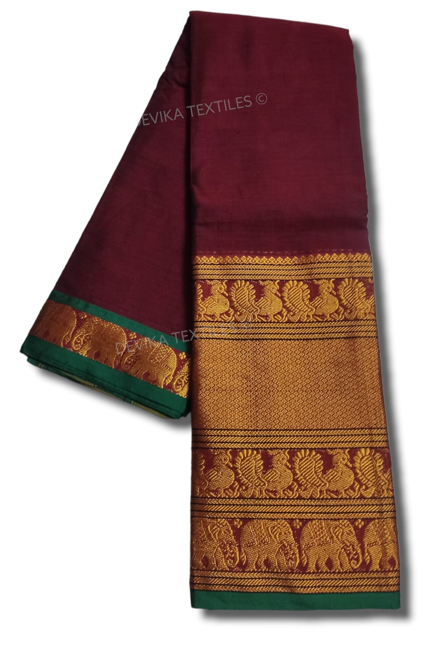 Maroon Big Border Narayanpet Pure Handloom Cotton Sarees with Running blouse piece