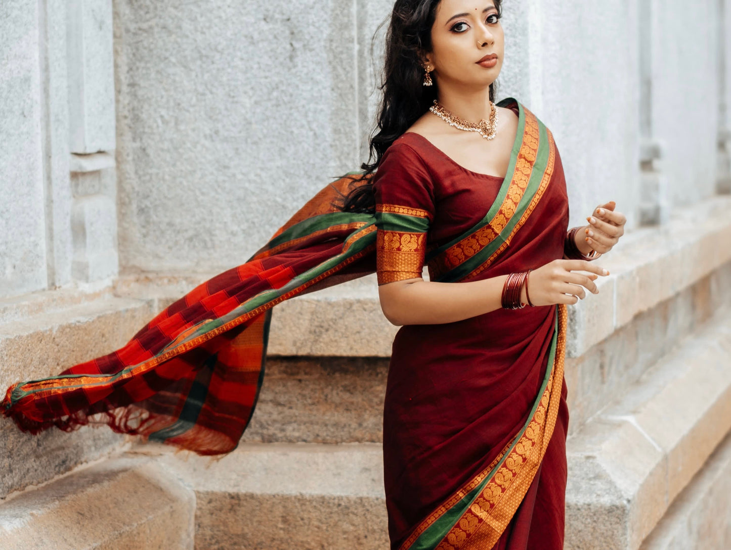 Maroon Peacock Narayanpet Pure cotton saree