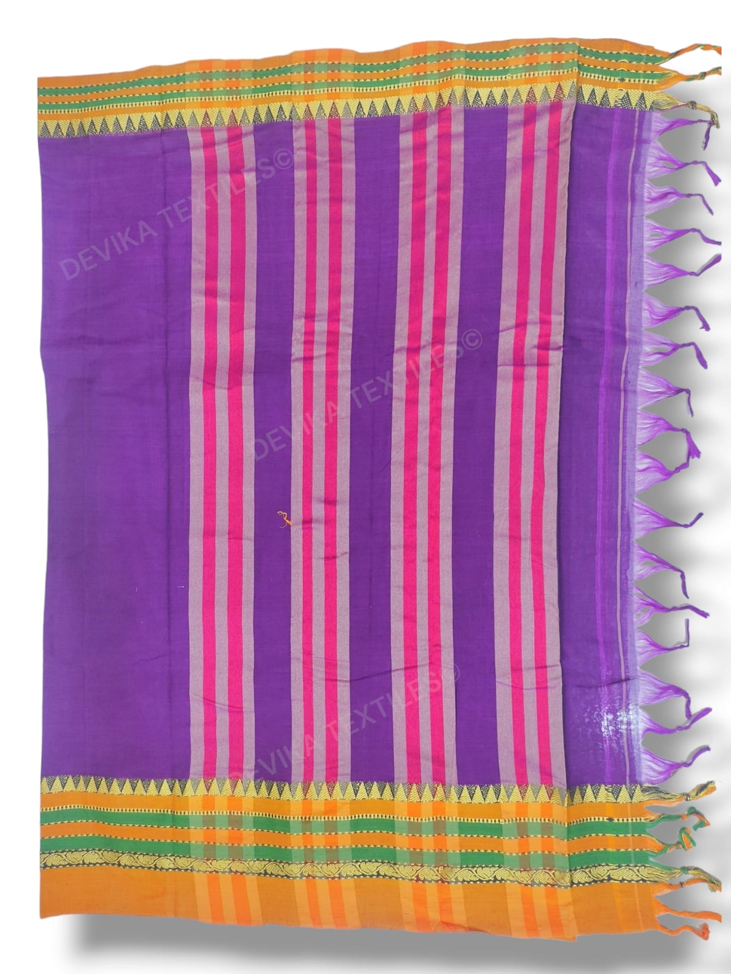 Meganta Double Elephant Jari Border Narayanpeth handloom Cotton Saree with Running blouse piece