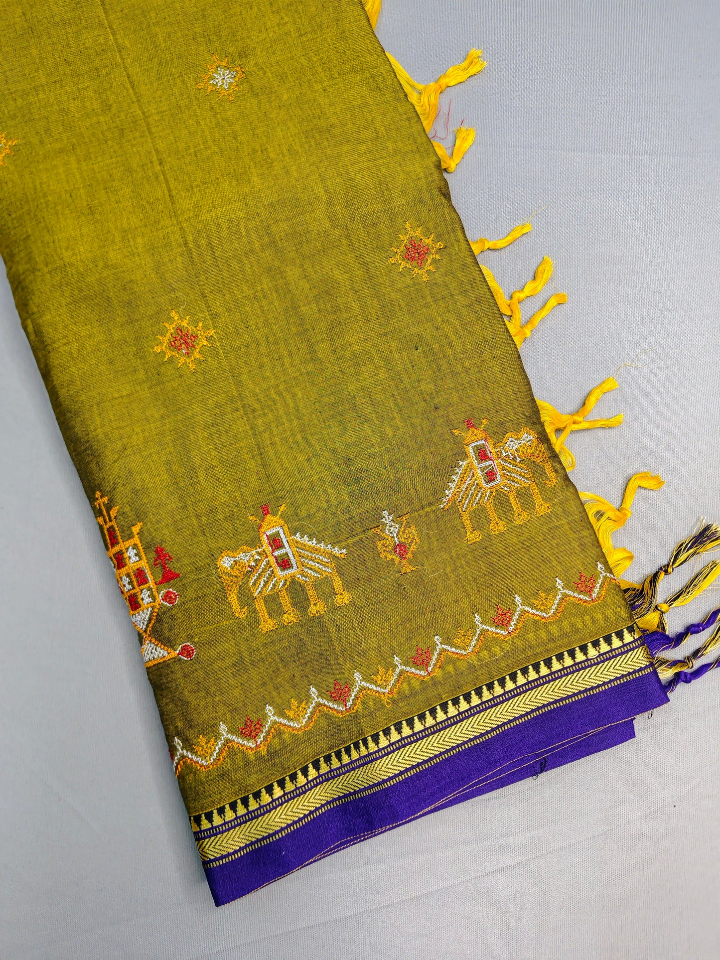 Mehandi Green Kasuti Embroidered Narayanapet Pure Cotton saree