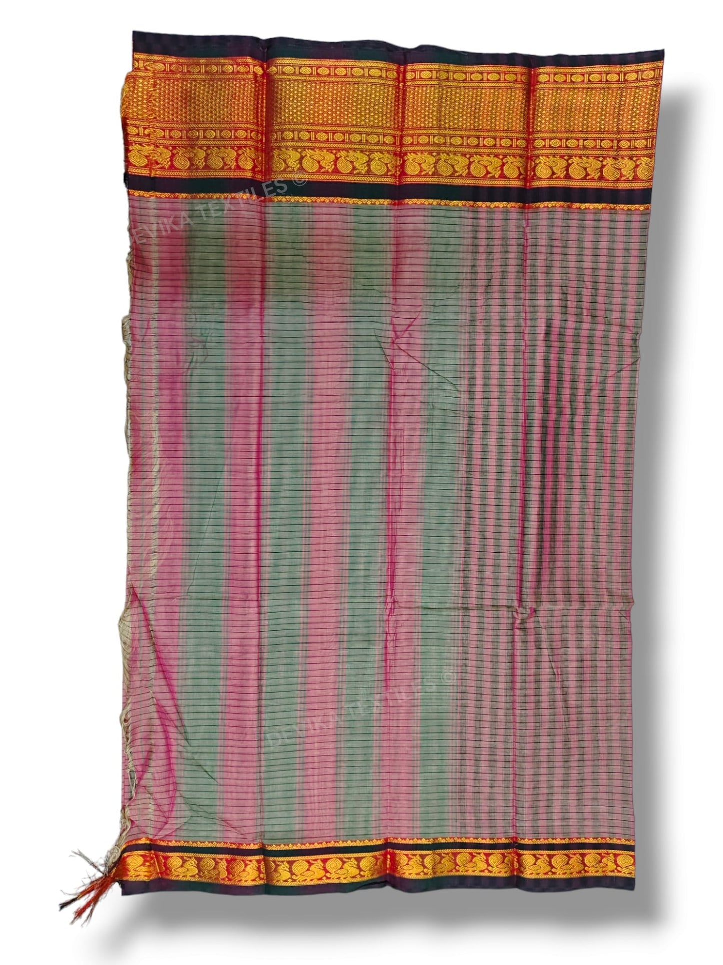 Peacock Checks Narayan peth Pure Handloom Cotton Saree with running blouse piece (Same As saree)