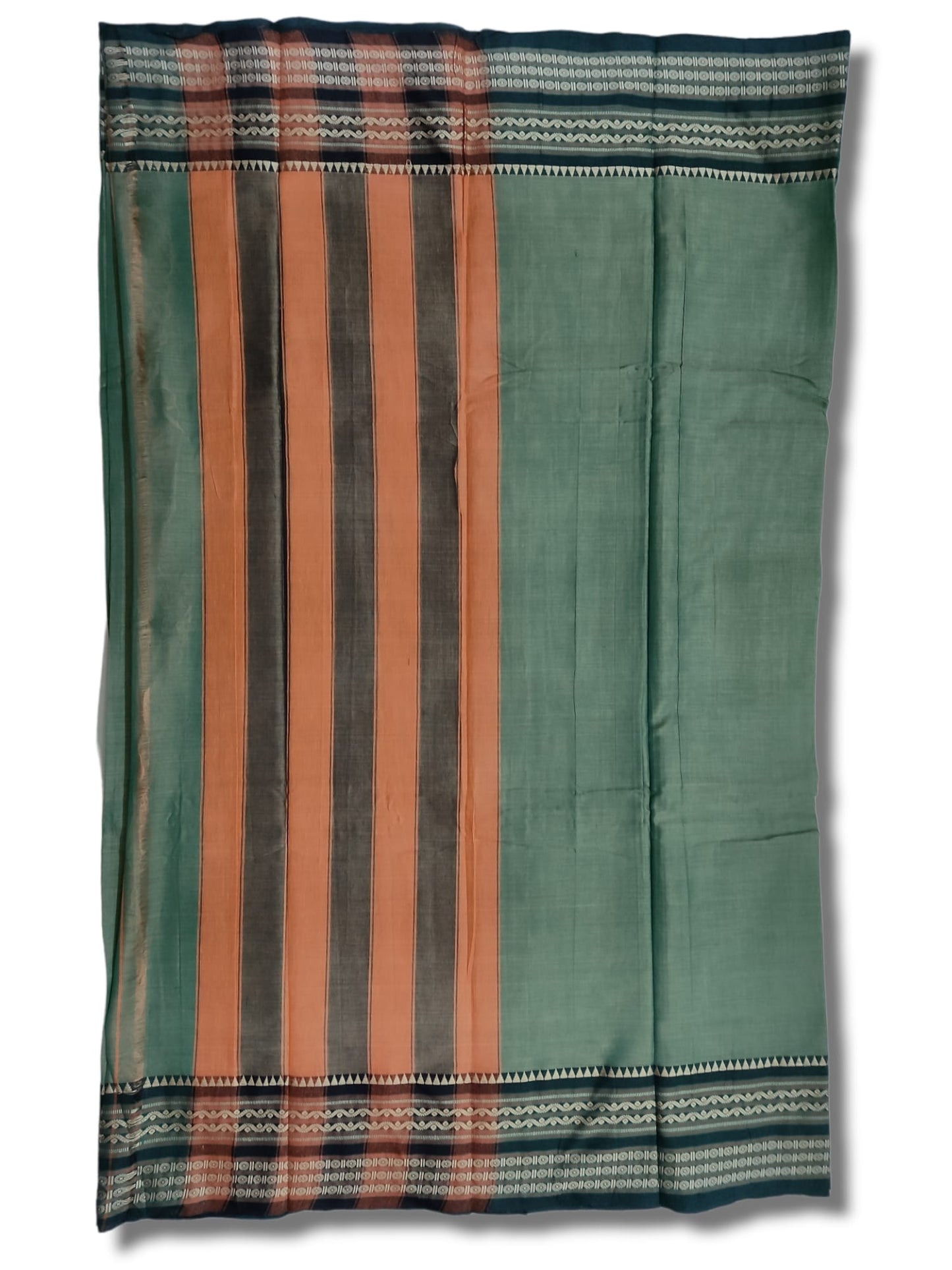 Pista Orissa Border Narayanpet Pure Handloom Cotton Sarees with Running blouse piece