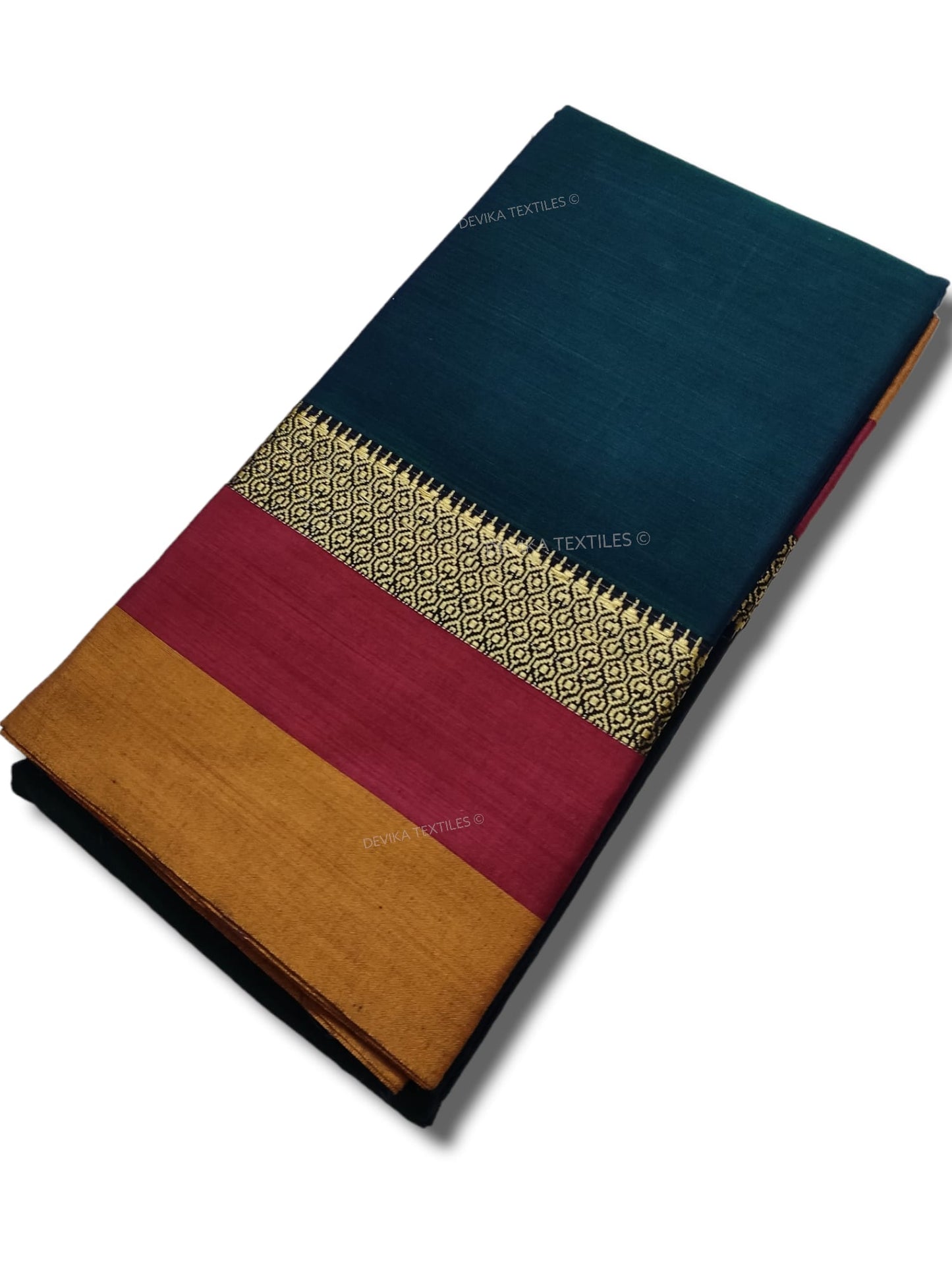 Rama Color Avani Border Narayanpet Pure Handloom Cotton Sarees with Running blouse piece