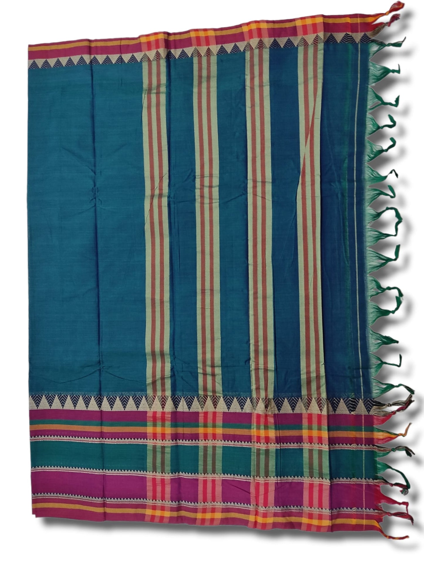 Rama Color Rangoli Border Narayanpet Pure Handloom Cotton Sarees with Running blouse piece