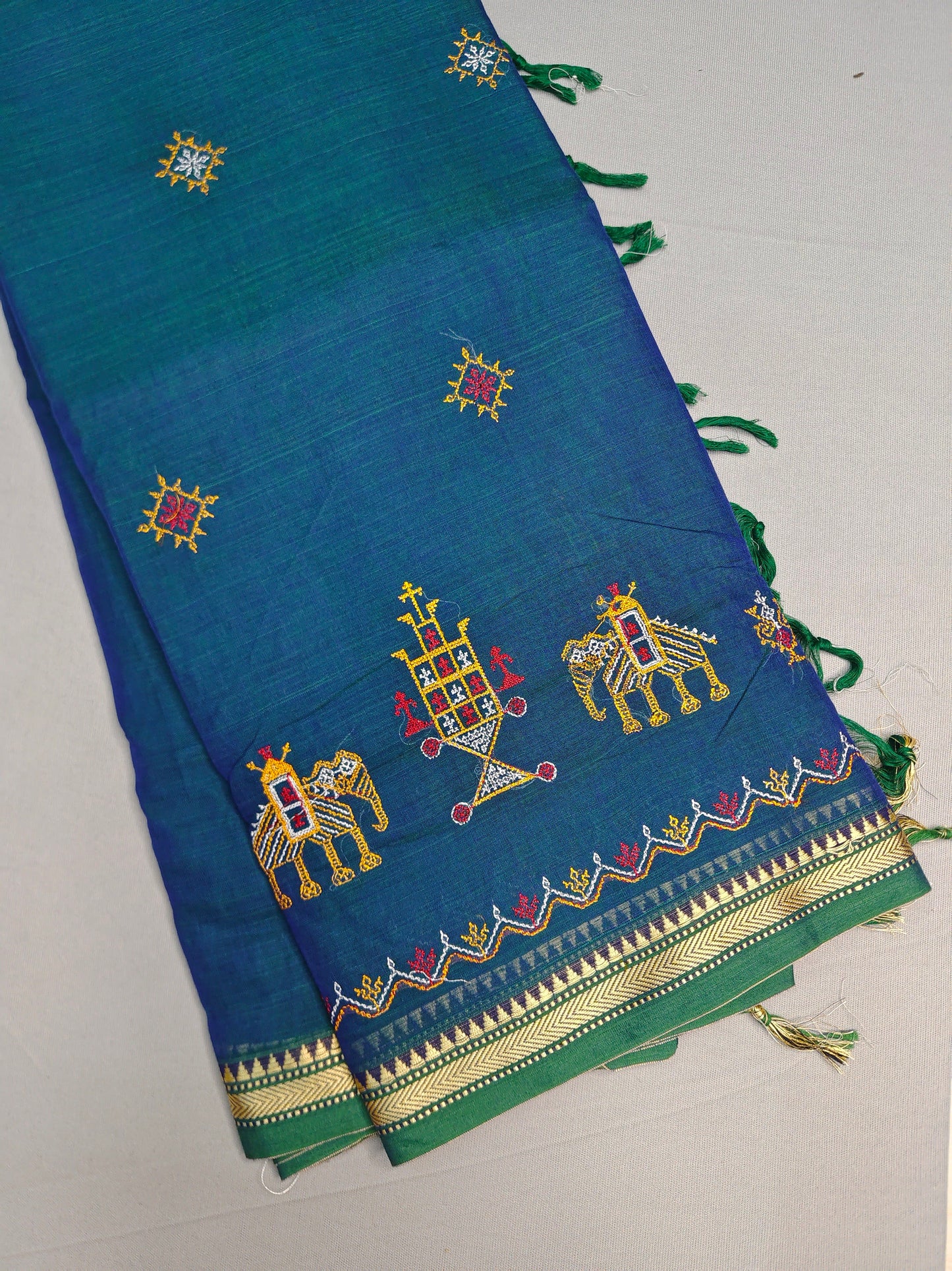 Rama Green Kasuti Embroidered Narayanapet Pure Cotton saree