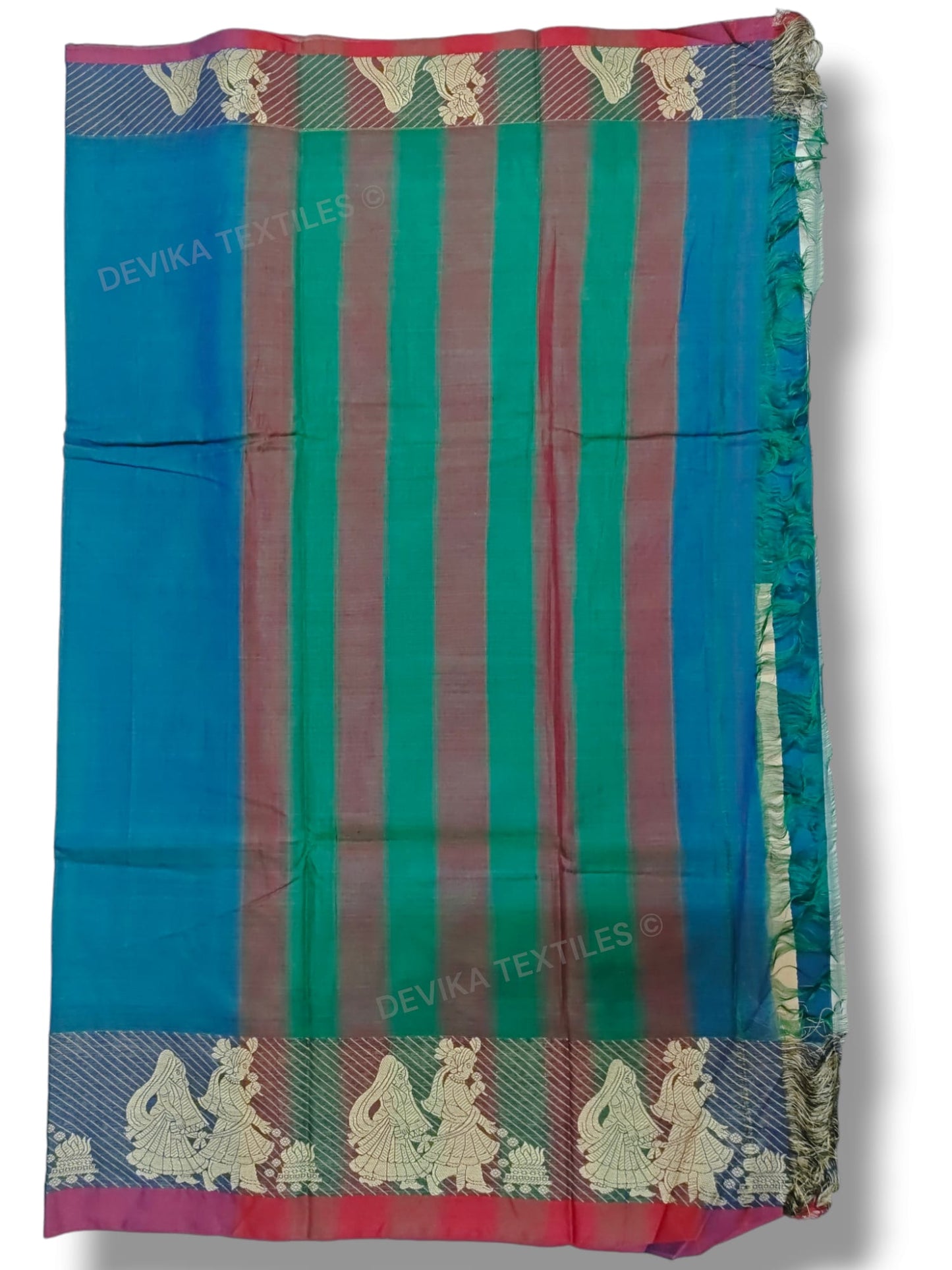 Rama Green Sapthapadhi Narayanpeth Pure Handloom Cotton saree with Running blouse piece (Same As Saree)