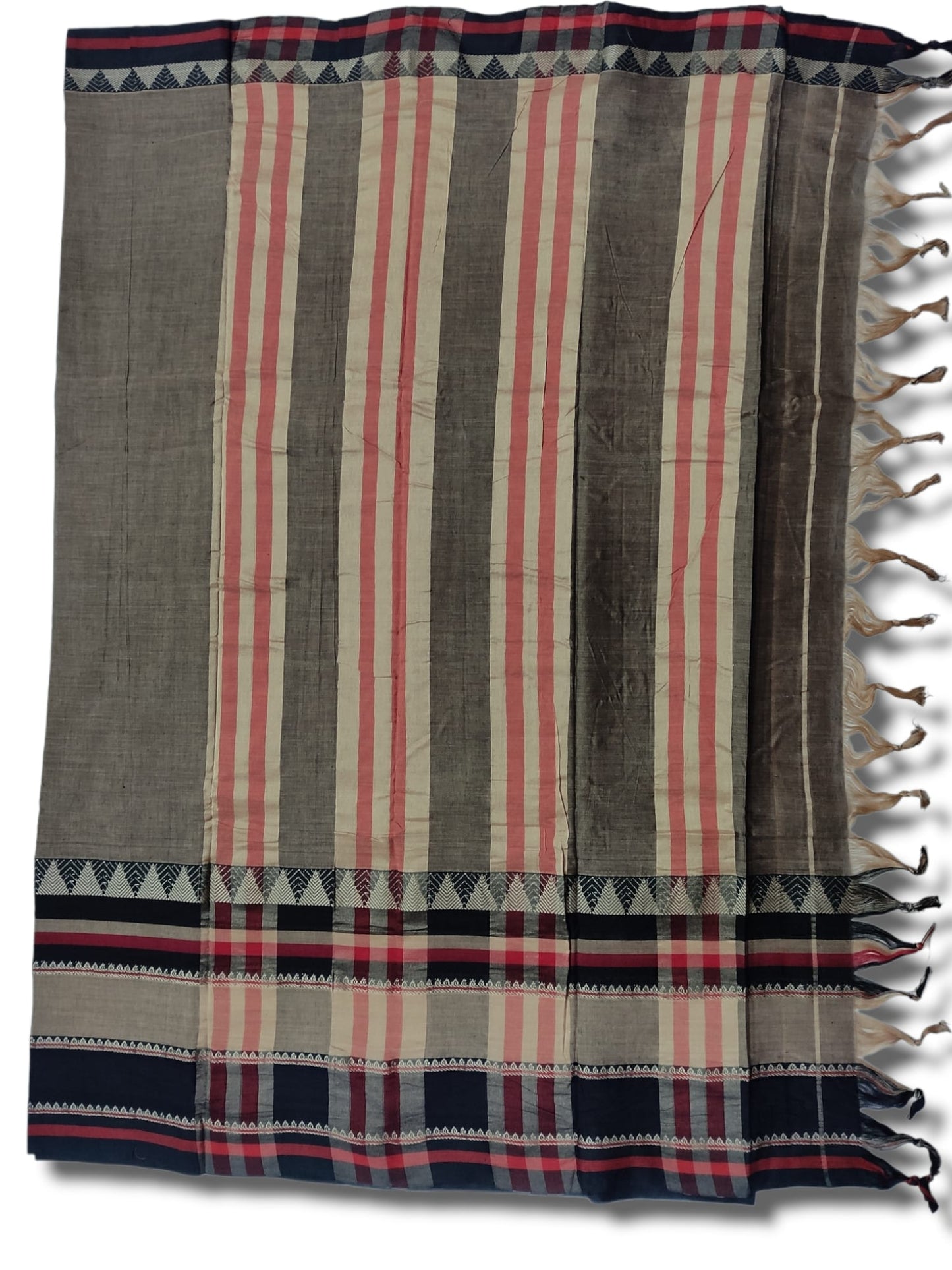 Rangoli Charcoal Grey Narayanpet Pure Cotton saree with Running blouse piece