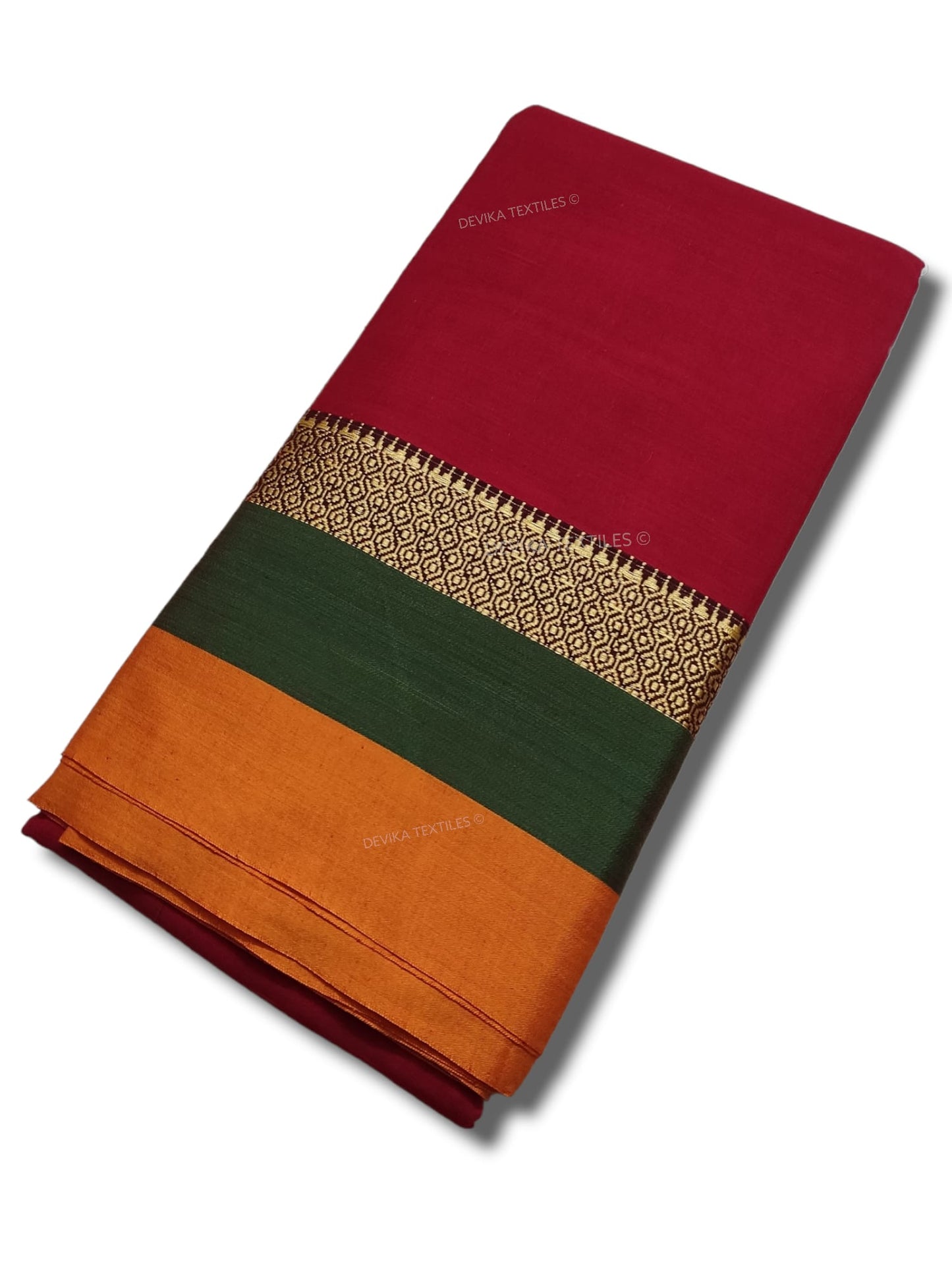 Red Avani Narayanapet Pure Cotton saree with running blouse piece (same as saree)