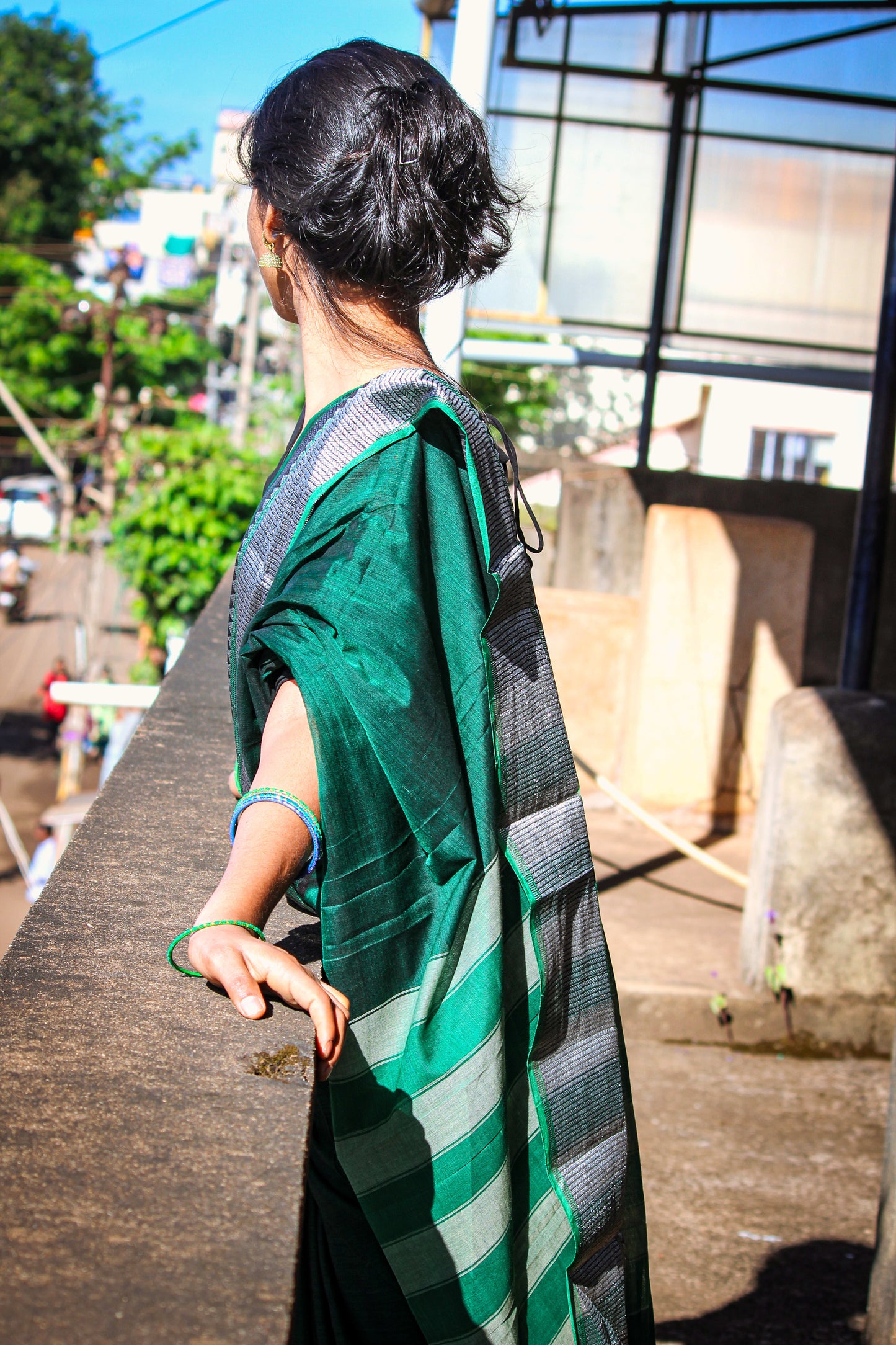 Sahitya Bottle green Narayanpet Pure Cotton saree