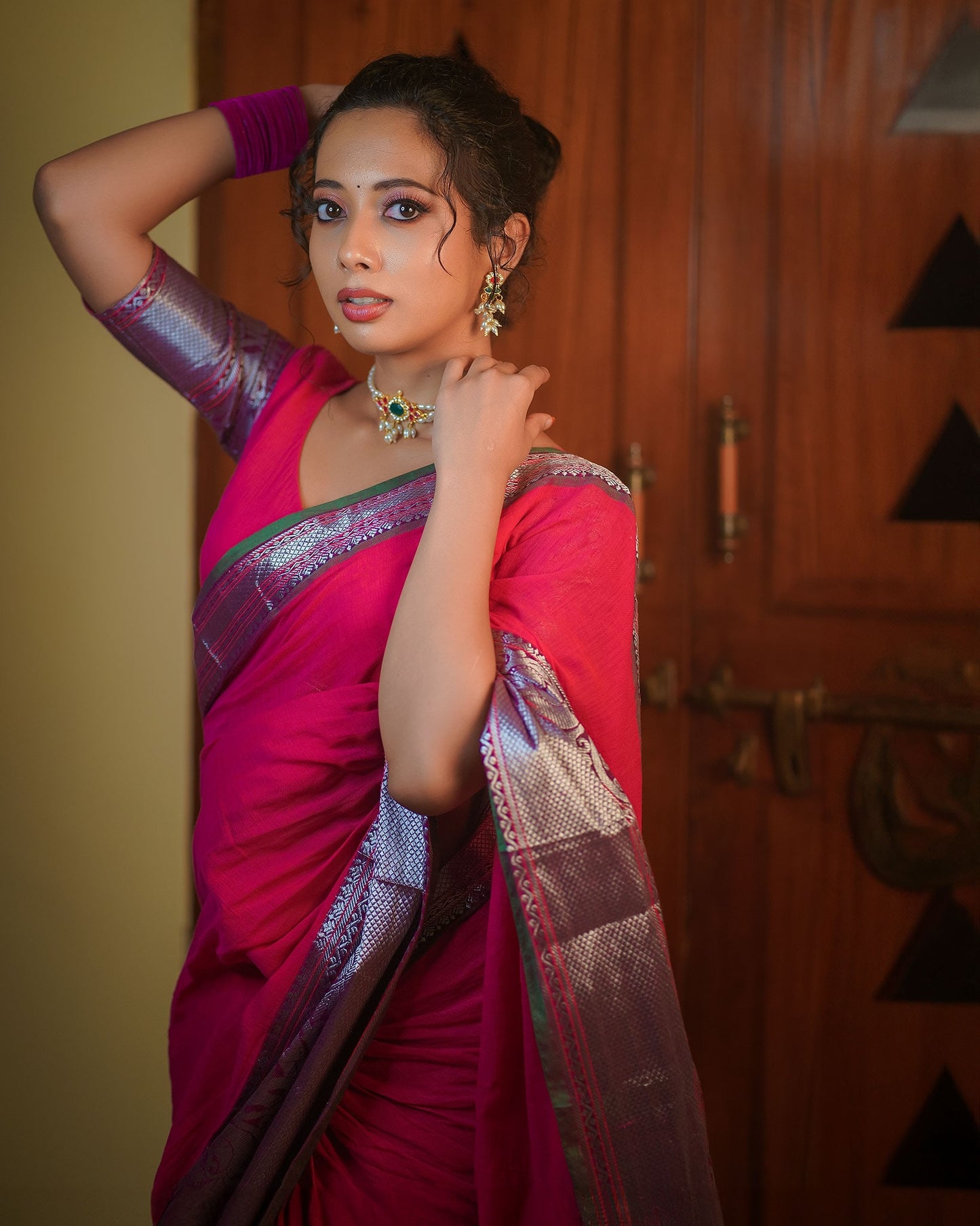 Tanvi rani Pink Narayanpet Soft Cotton saree