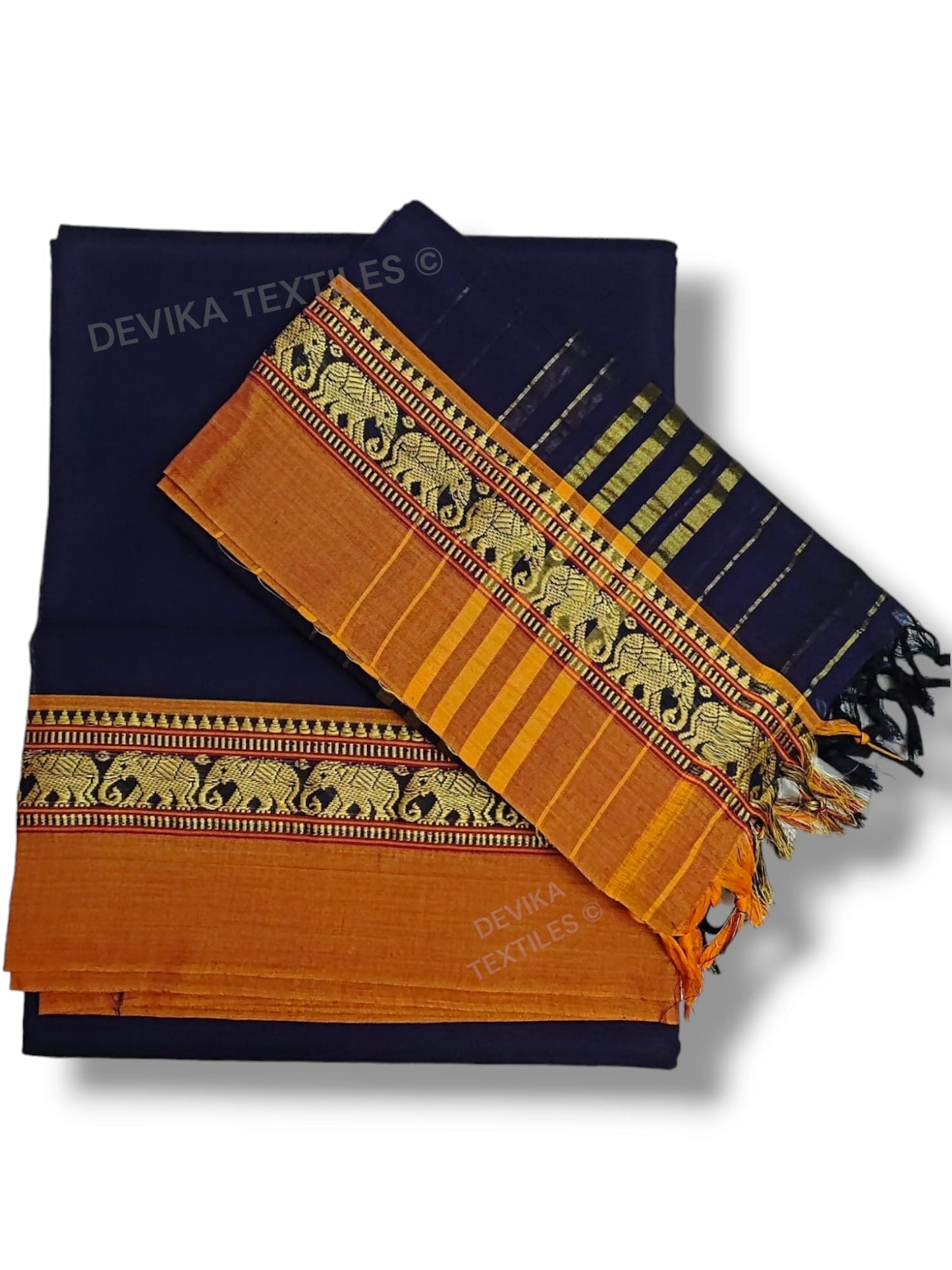 Voilet 100% Pure Narayanpeth Cotton Elephant Border Dress Material