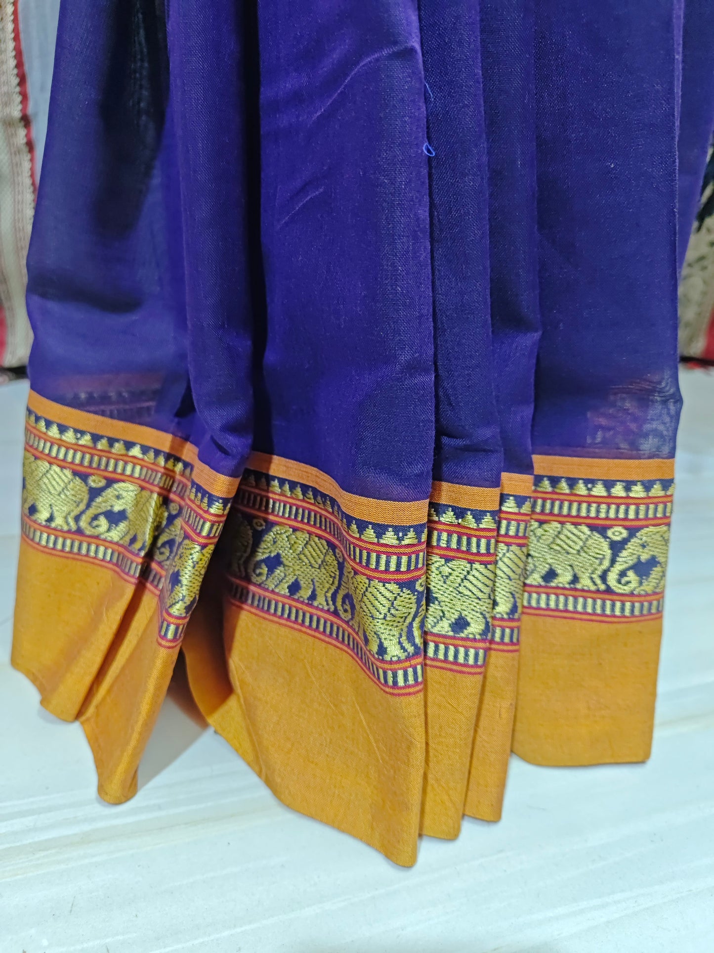 Voilet Elephant Border Narayanpet Pure cotton saree
