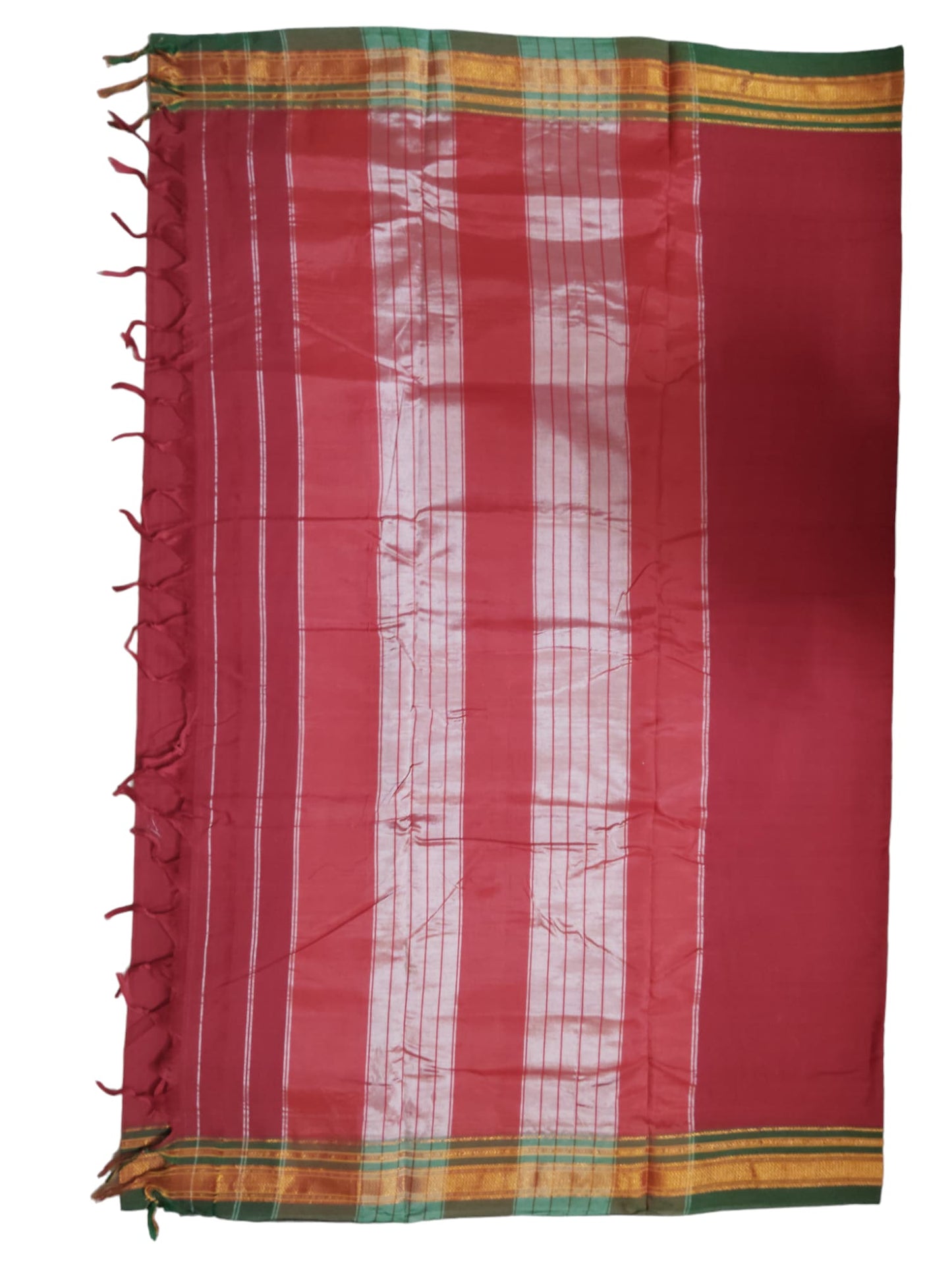 Red ilkal paras border pure mercerised cotton saree with running blouse piece