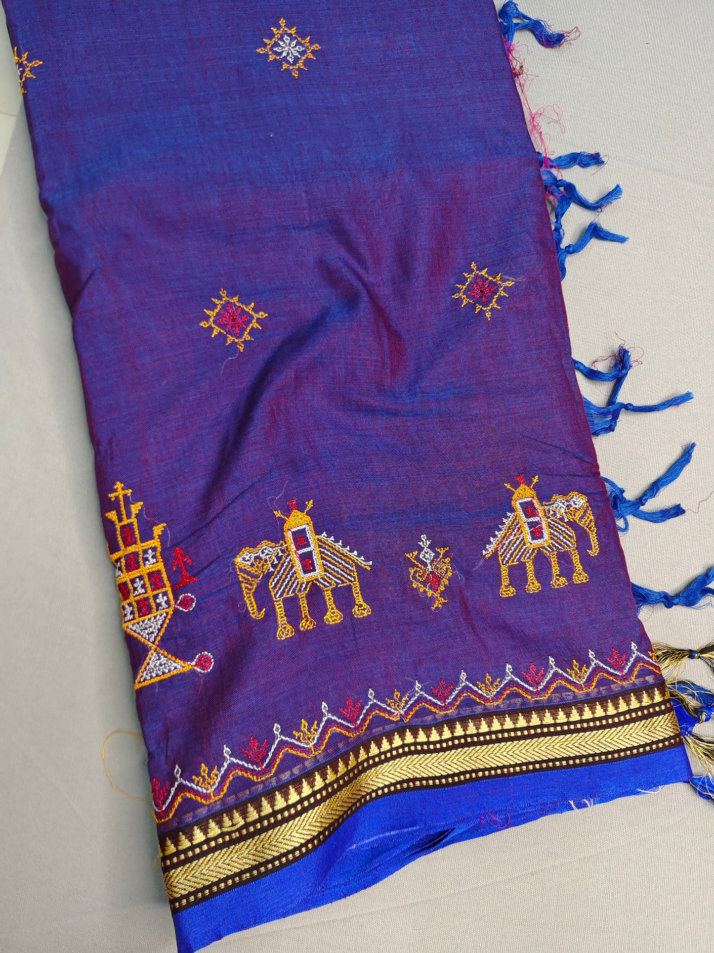 Royal Blue Kasuti Embroidered Narayanapet Pure Cotton saree