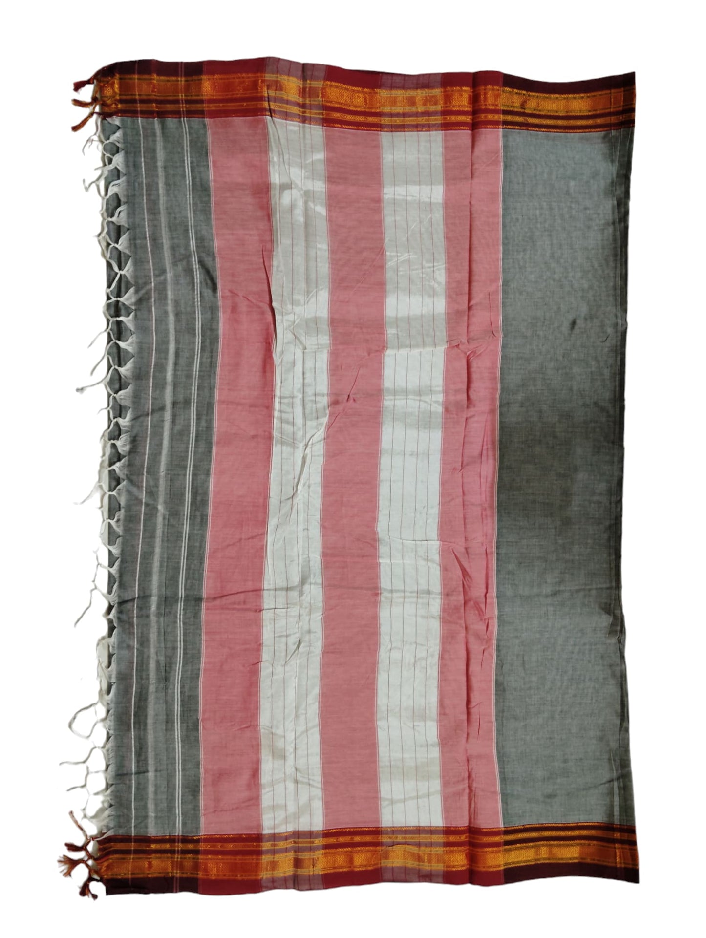 Grey ilkal paras border pure mercerised cotton saree with running blouse piece