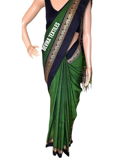 Pure Handloom Narayanpeth Cotton Saree With Running Blouse Piece (Greenb) For Women