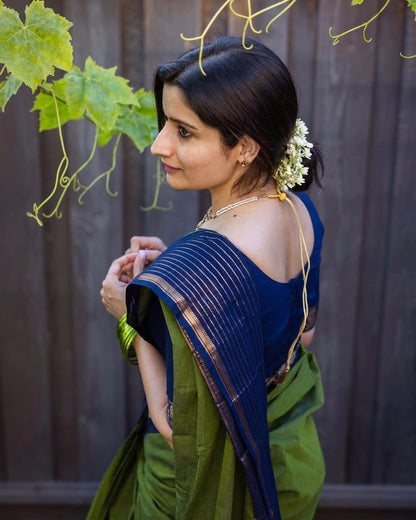 Green Aradhana Narayanapet Pure Cotton saree with running blouse piece (same as saree (color))