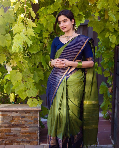 Green Aradhana Narayanapet Pure Cotton saree with running blouse piece (same as saree (color))