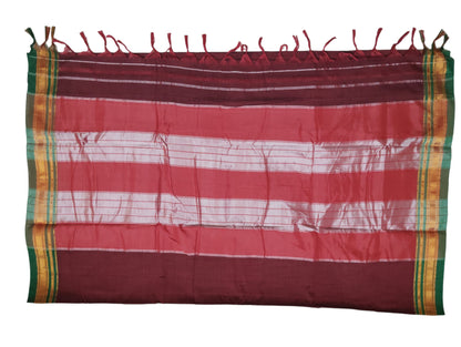 maroon  ilkal paras border pure mercerised cotton saree with running blouse piece