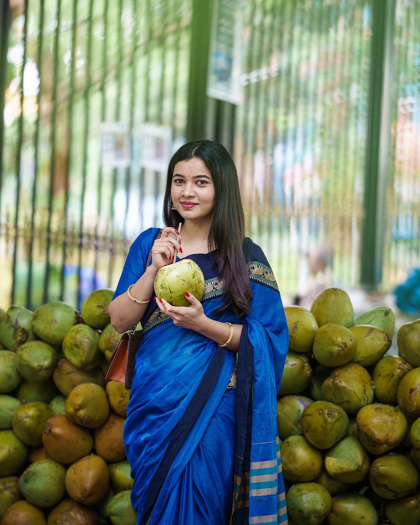 Ananda Blue Elephant Motif Narayanpet Pure  cotton saree
