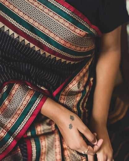 Anuradha Black Narayanpet Pure cotton saree